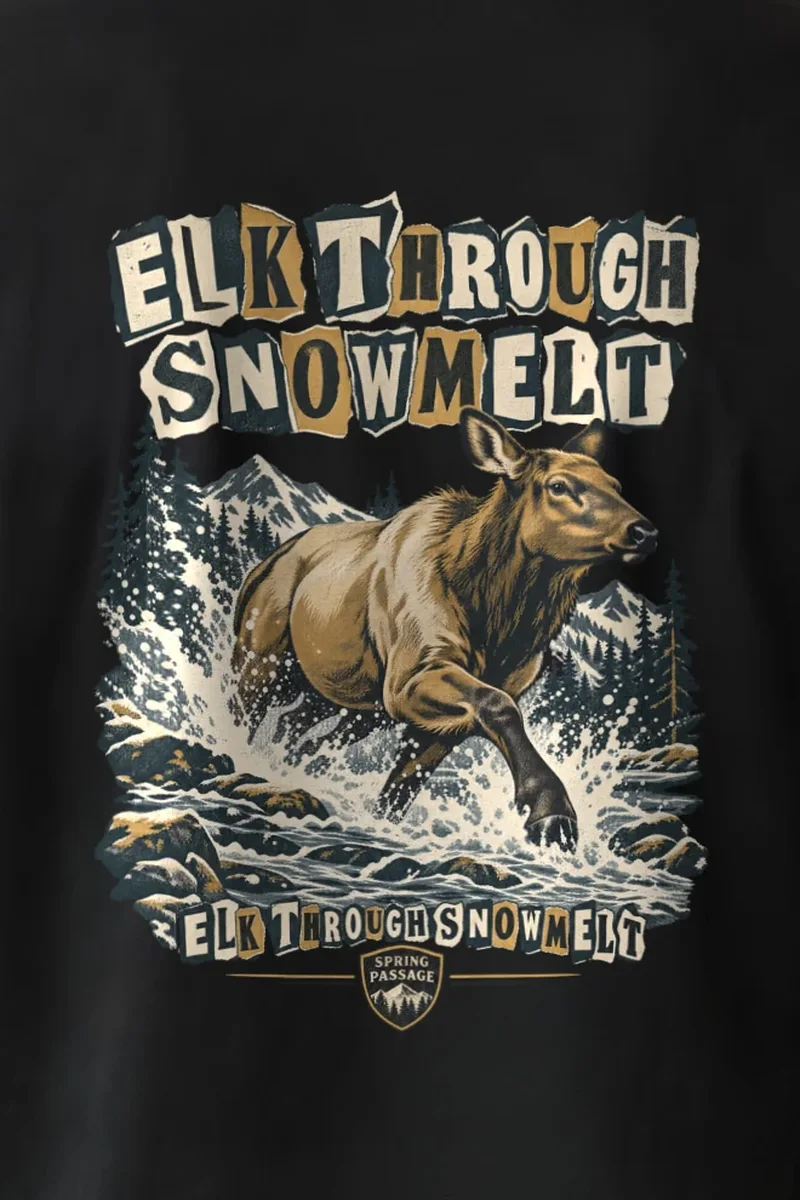 "Elk Through Snowmelt" Heavyweight Unisex Crewneck T-shirt - the graphic up close