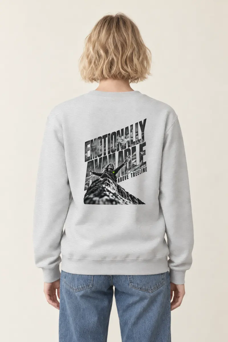 "Emotionally Available Above Treeline" Heavy Blend Unisex Crewneck Sweatshirt