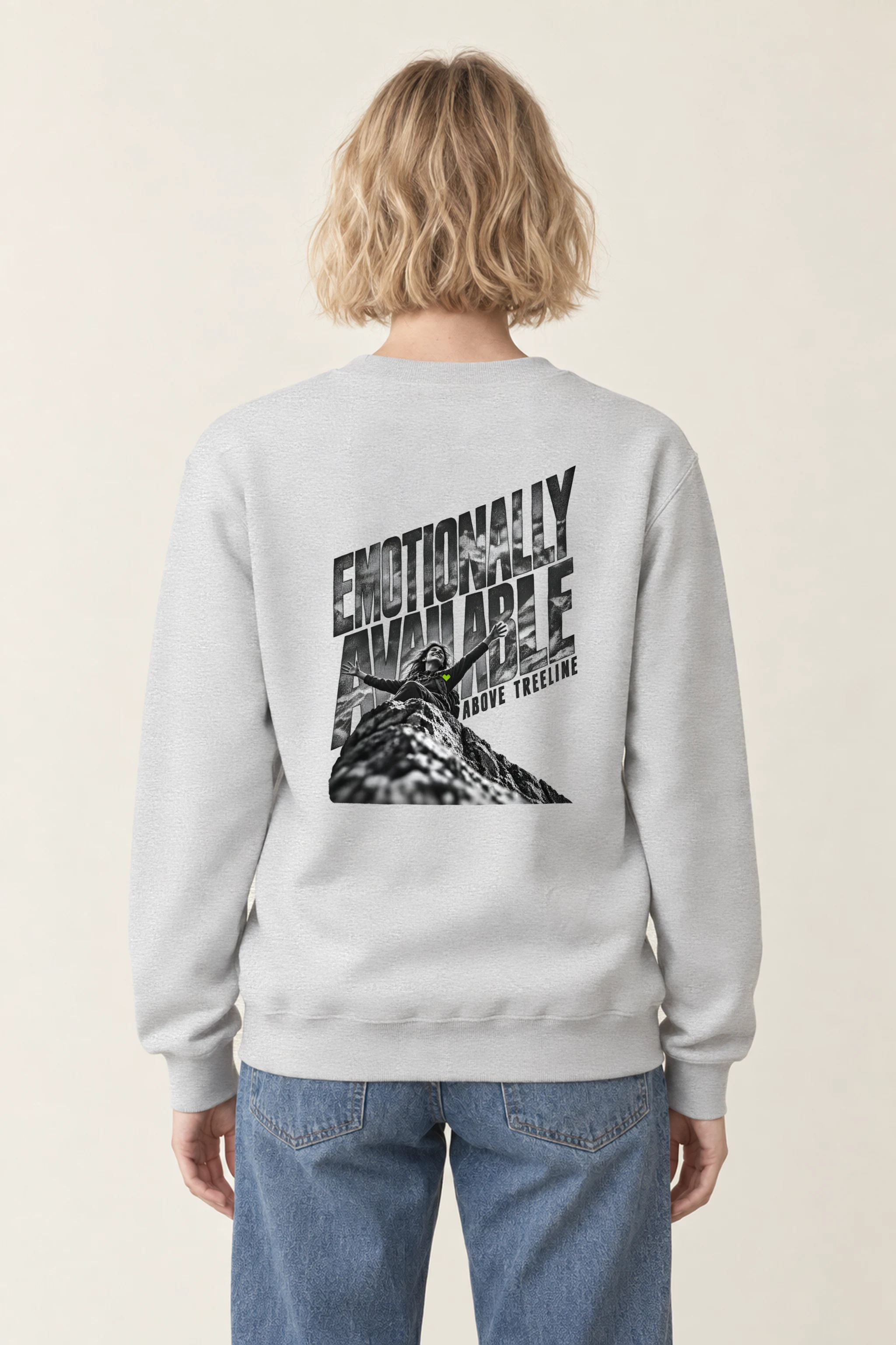 "Emotionally Available Above Treeline" Heavy Blend Unisex Crewneck Sweatshirt