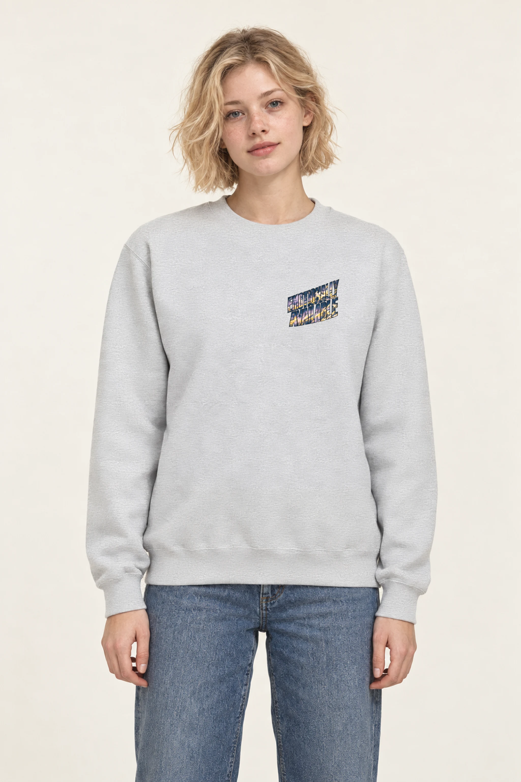 "Emotionally Available Above Treeline" Heavy Blend Unisex Crewneck Sweatshirt
