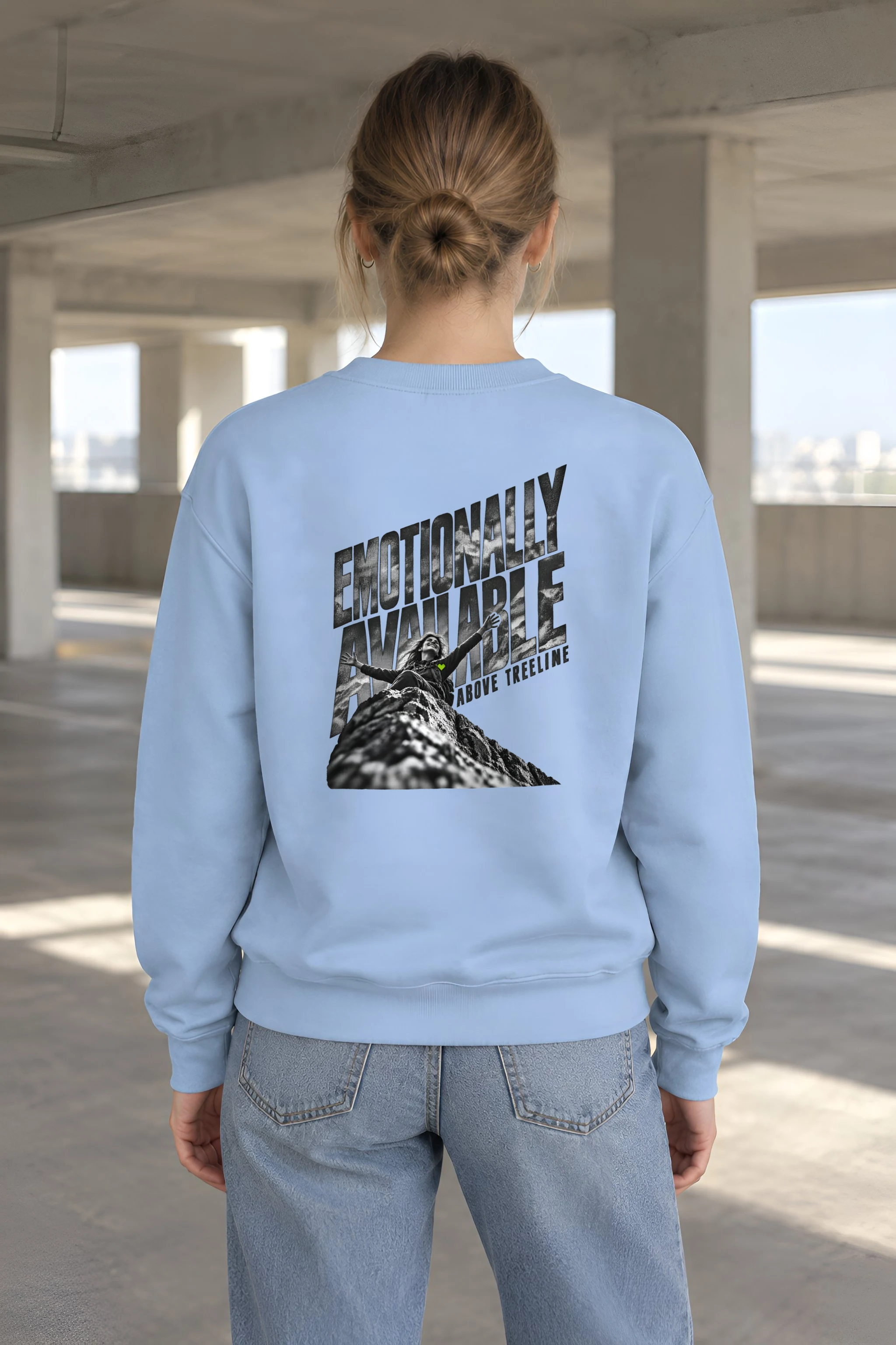 "Emotionally Available Above Treeline" Heavy Blend Unisex Crewneck Sweatshirt