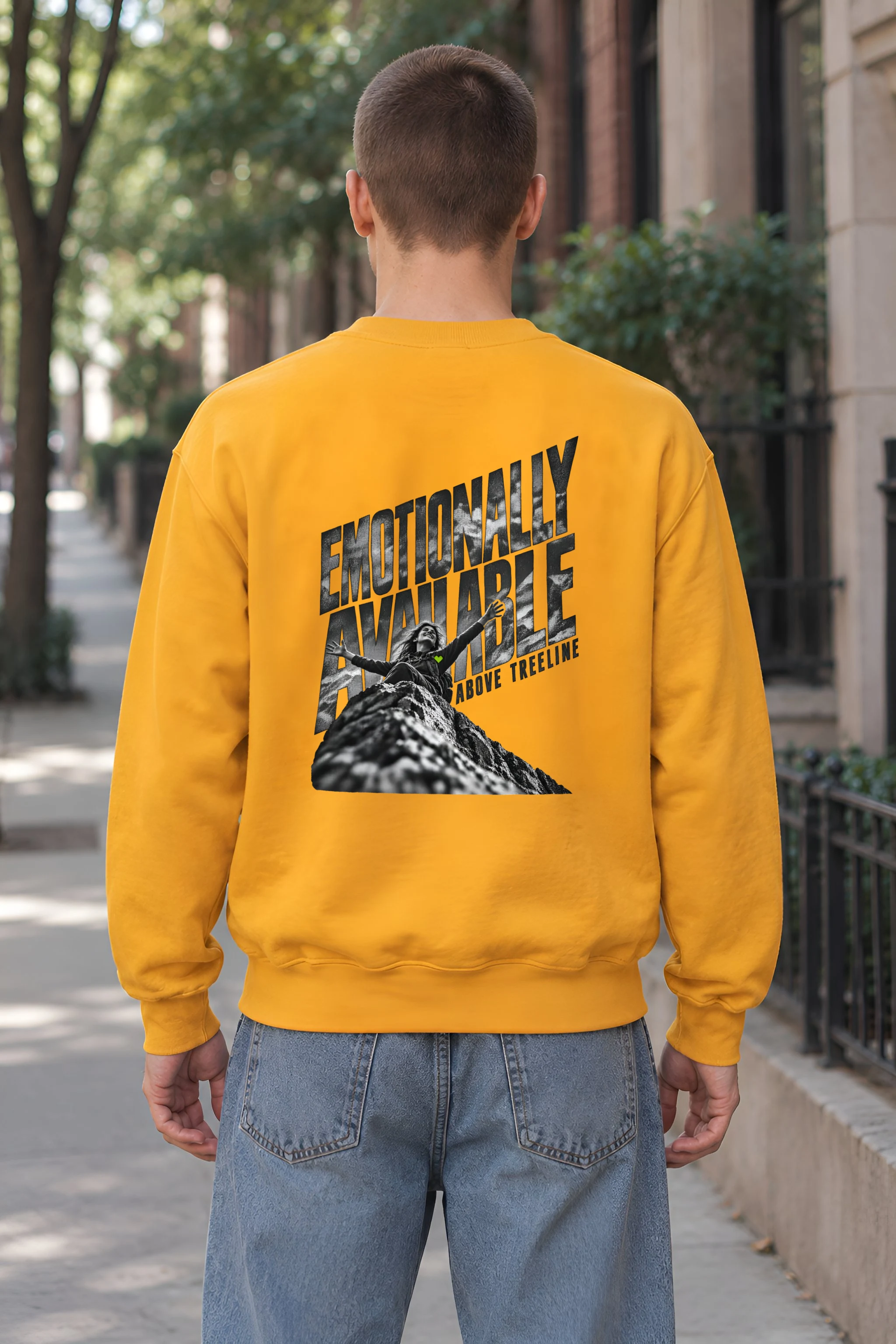 "Emotionally Available Above Treeline" Heavy Blend Unisex Crewneck Sweatshirt