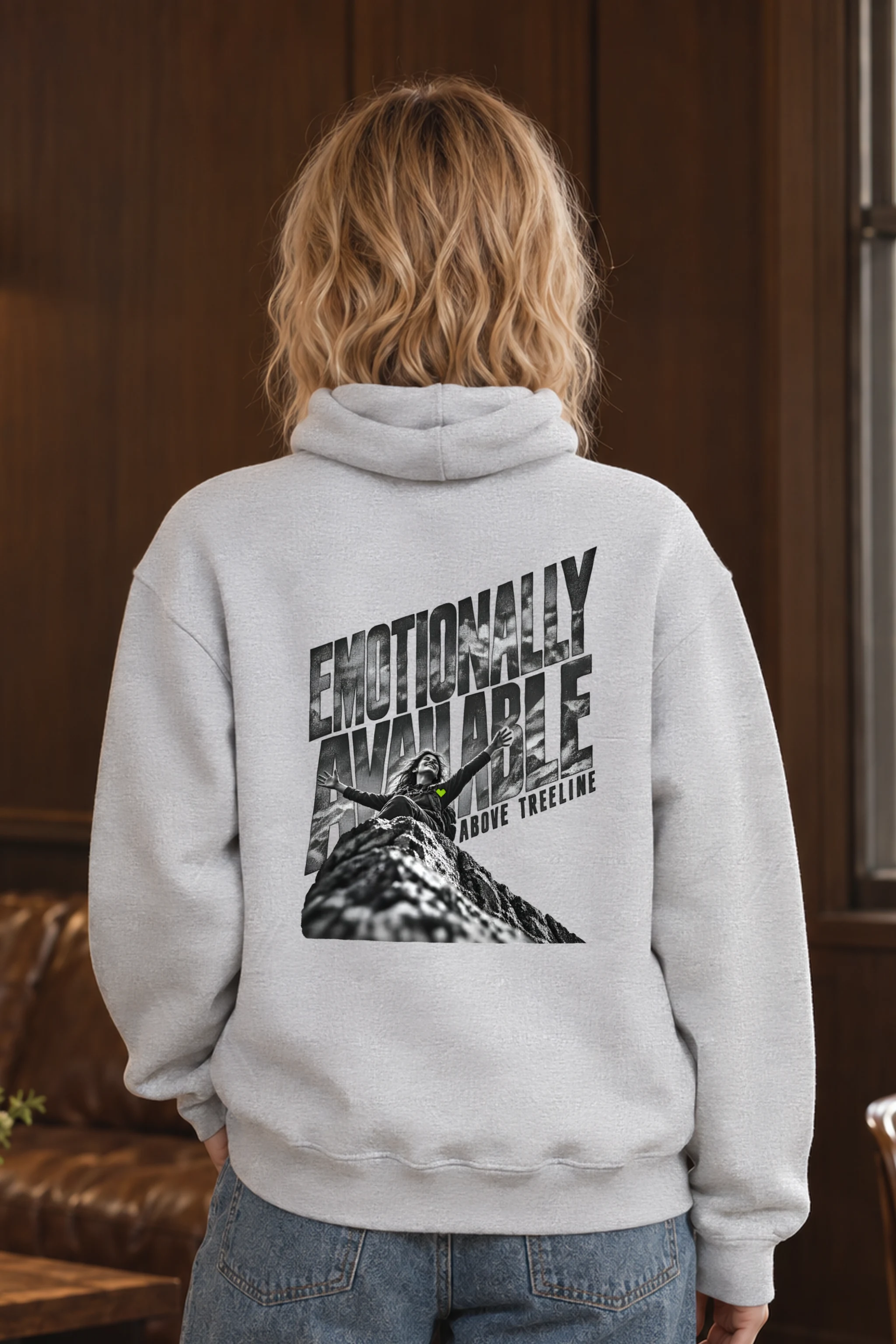 "Emotionally Available Above Treeline" Heavy Blend Unisex Pullover Hoodie