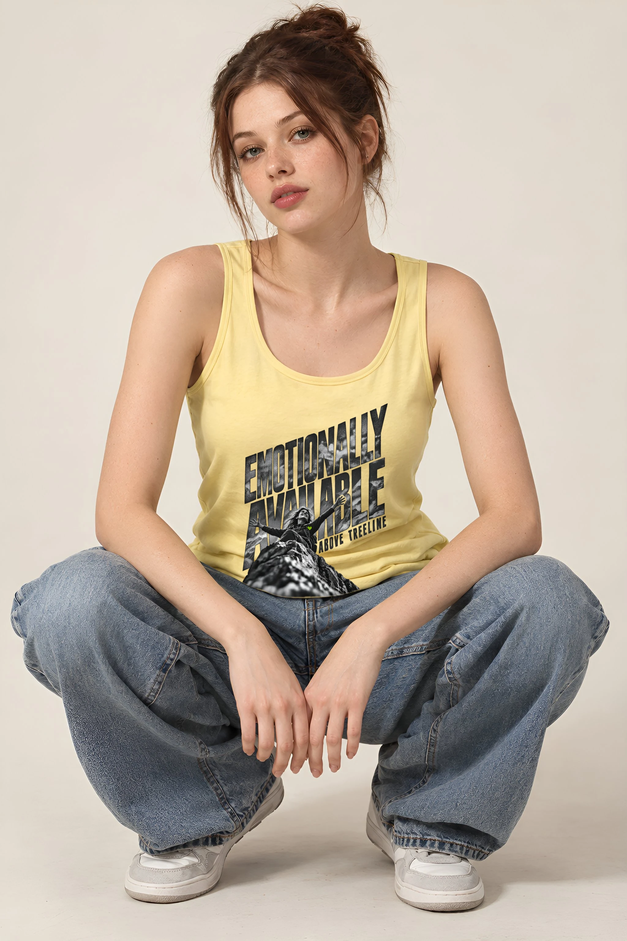 "Emotionally Available Above Treeline" Unisex Jersey Tank