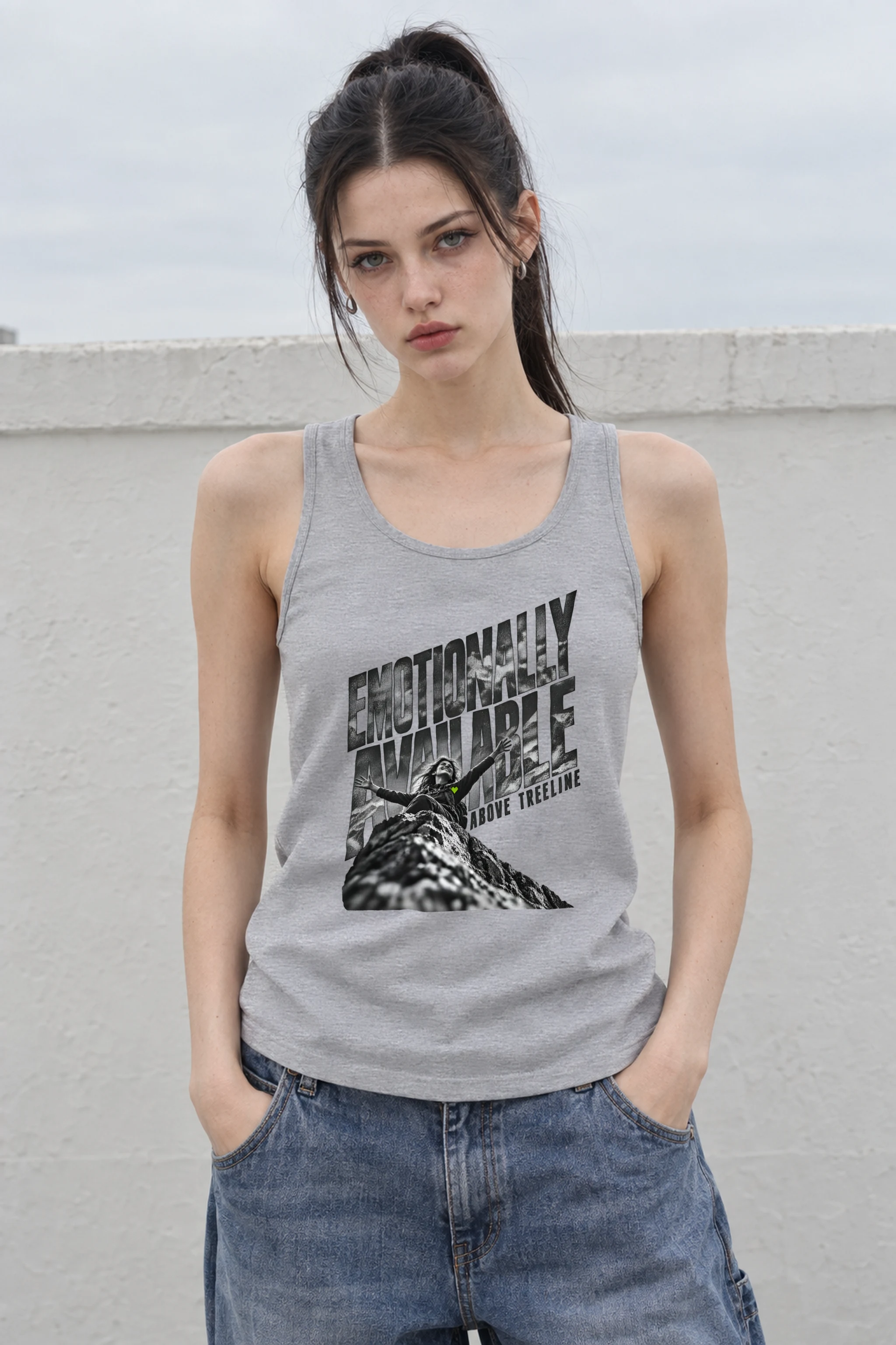 "Emotionally Available Above Treeline" Unisex Jersey Tank