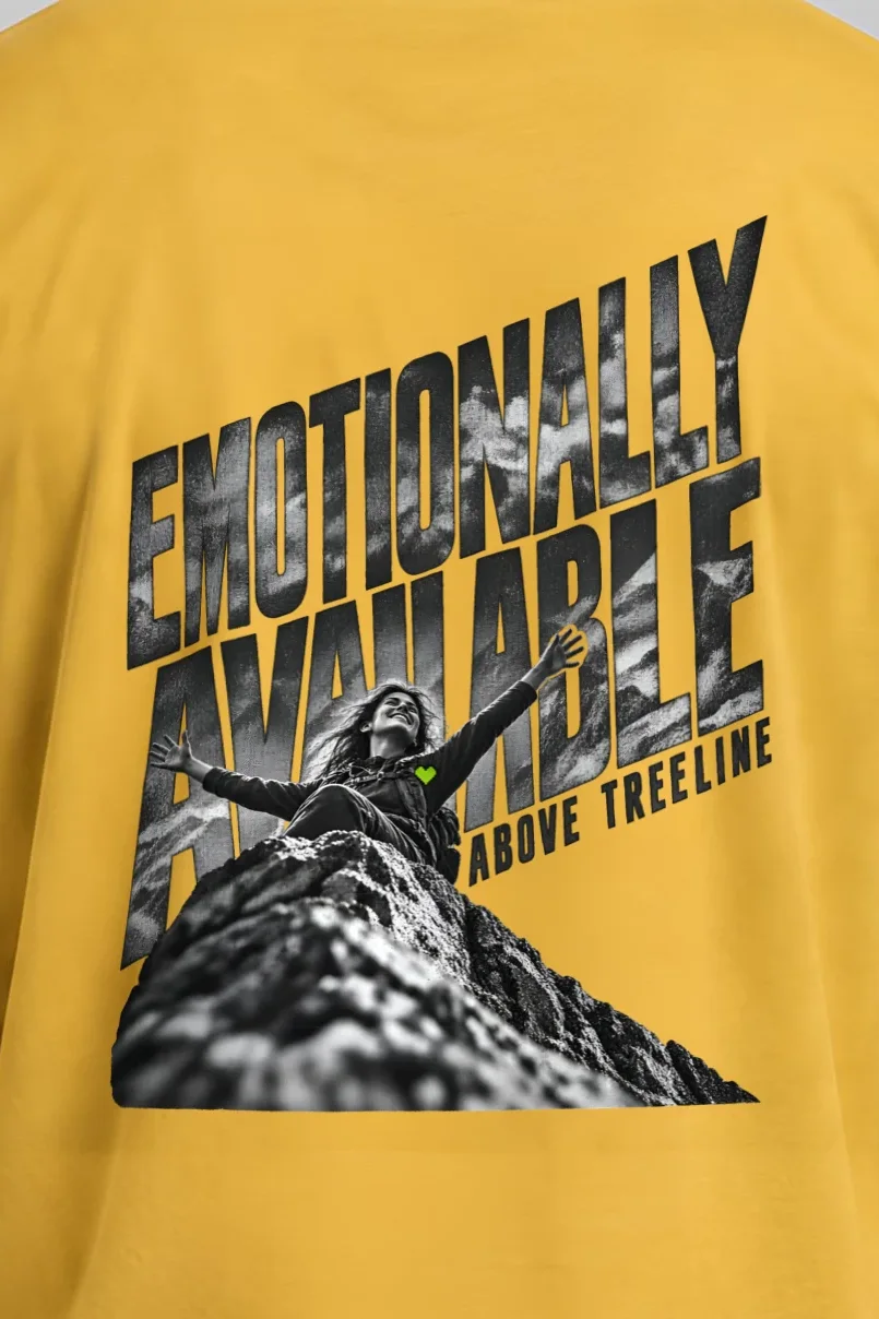"Emotionally Available Above Treeline" Unisex Longsleeve T-shirt - the graphic up close