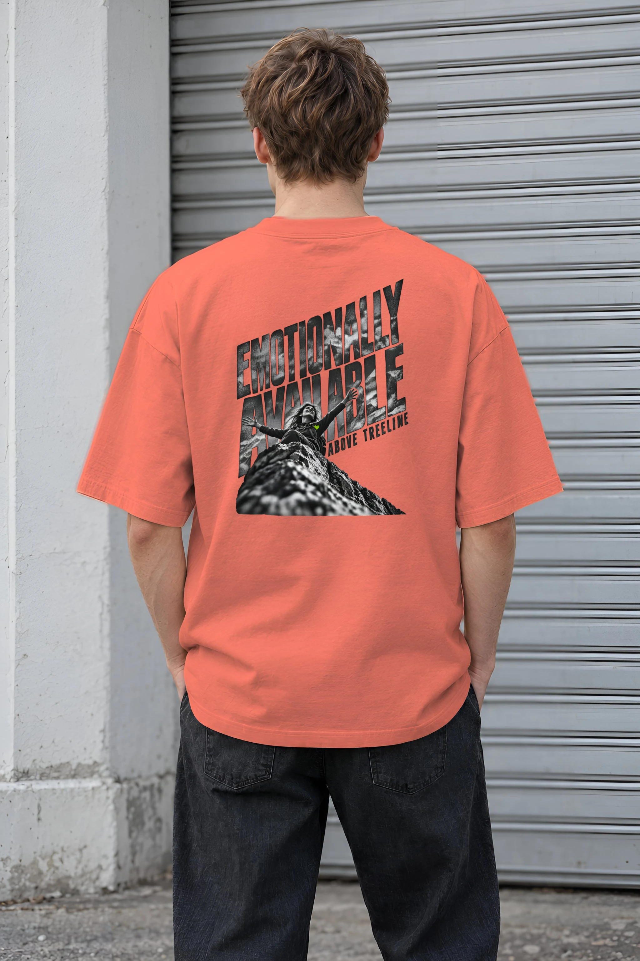 "Emotionally Available Above Treeline" Unisex Oversized Heavyweight Crewneck T-Shirt