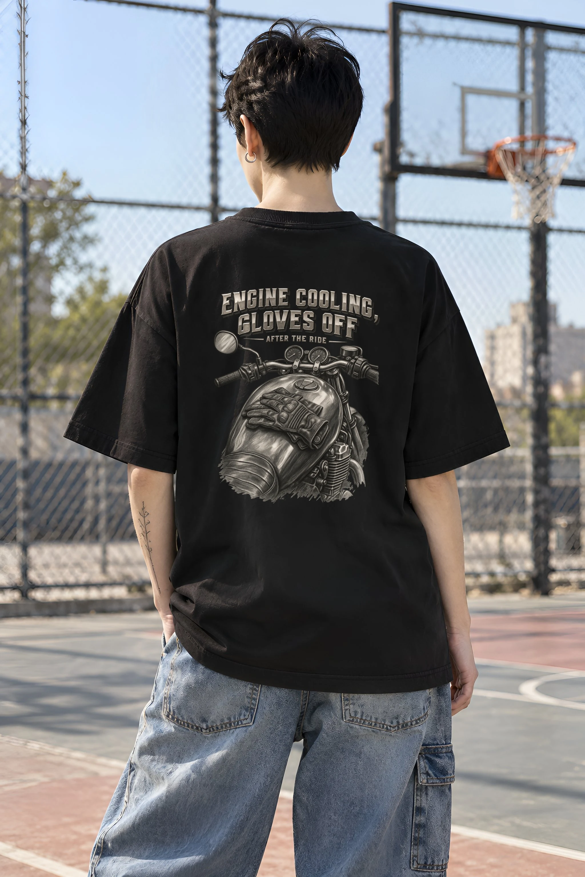 "Engine Cooling, Gloves Off" Unisex Oversized Heavyweight Crewneck T-Shirt