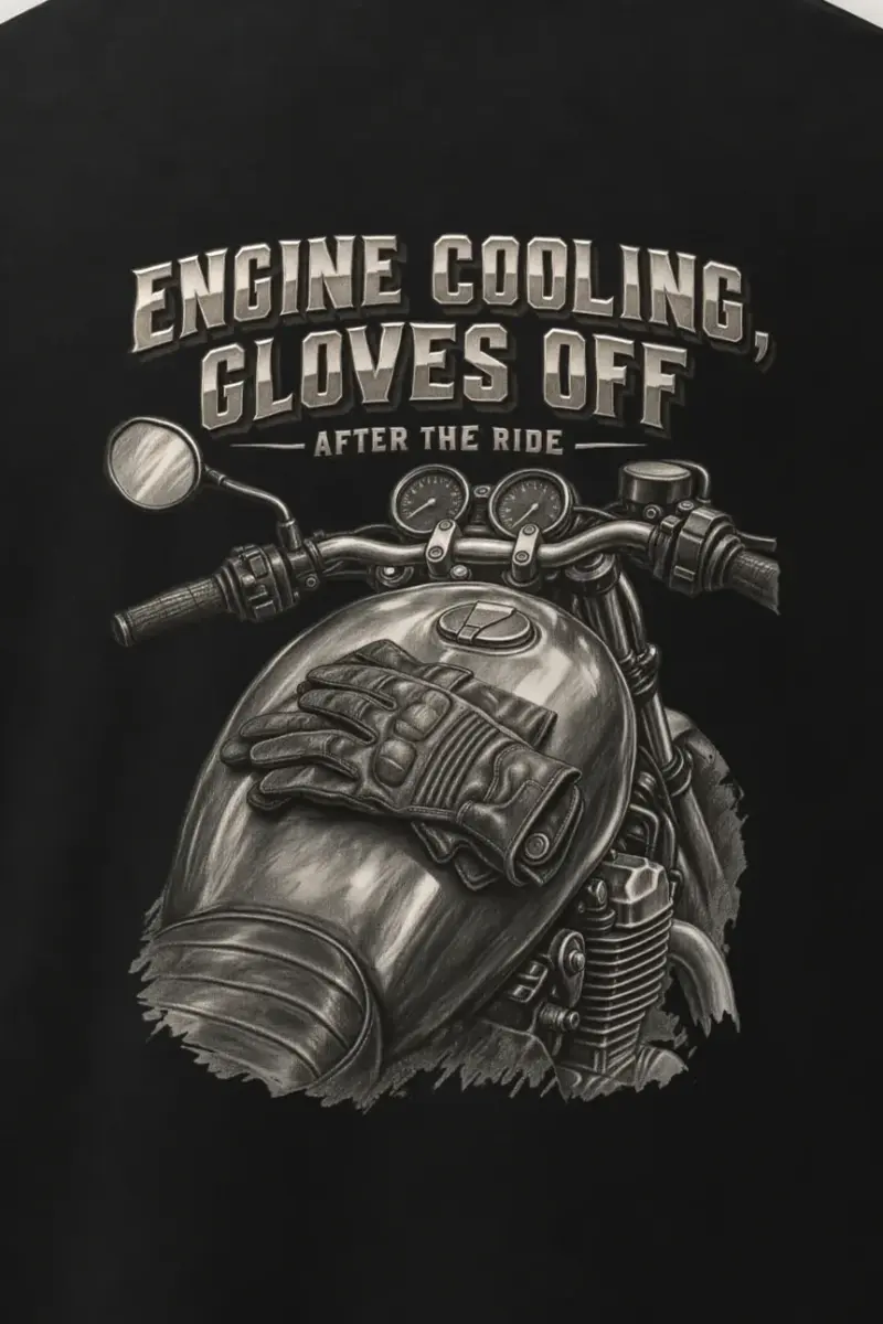 "Engine Cooling, Gloves Off" Men’s Oversized Heavyweight Crewneck T-Shirt - the graphic up close