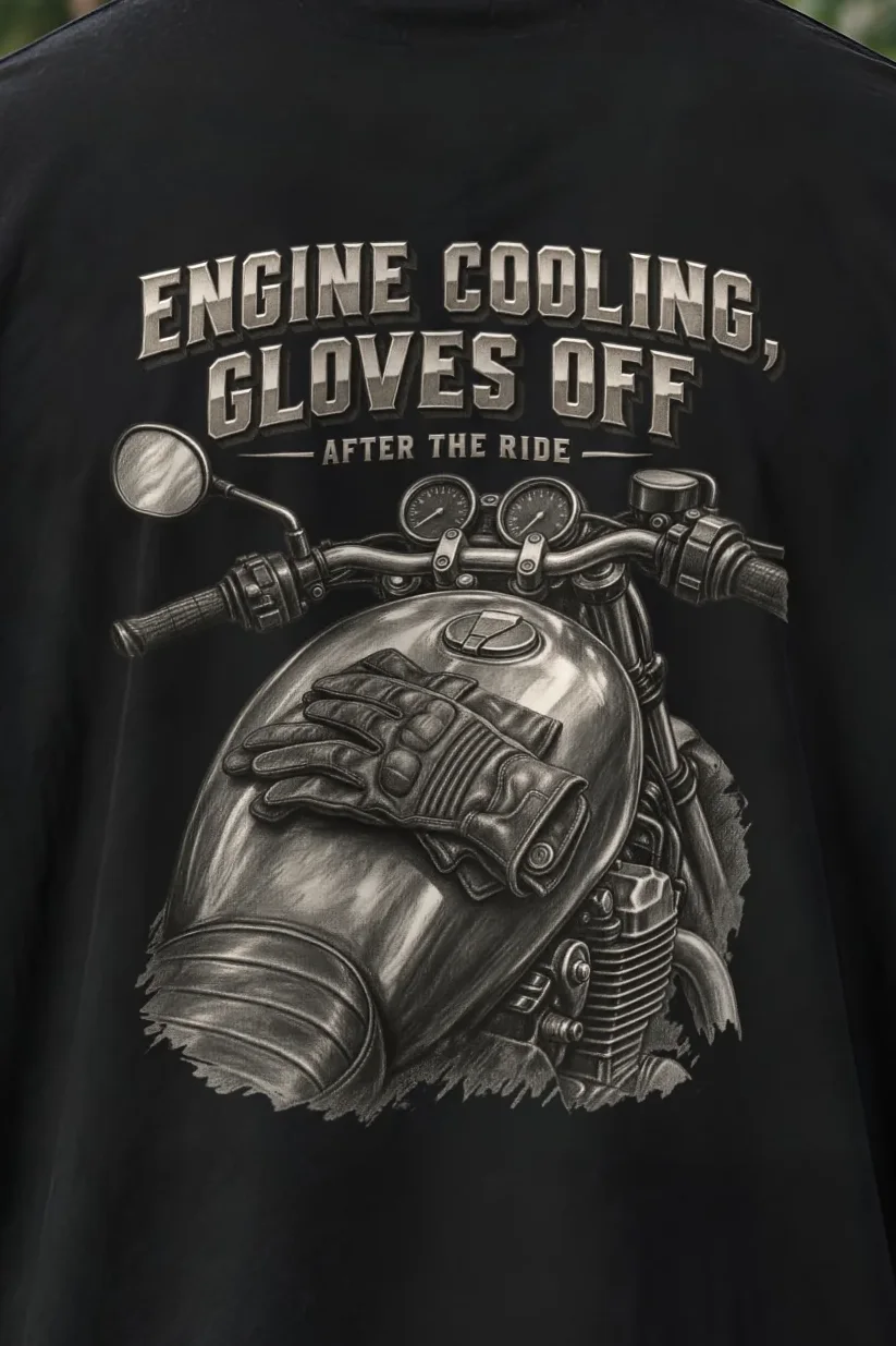 "Engine Cooling, Gloves Off" Men’s Oversized Heavyweight Crewneck T-Shirt - the graphic up close
