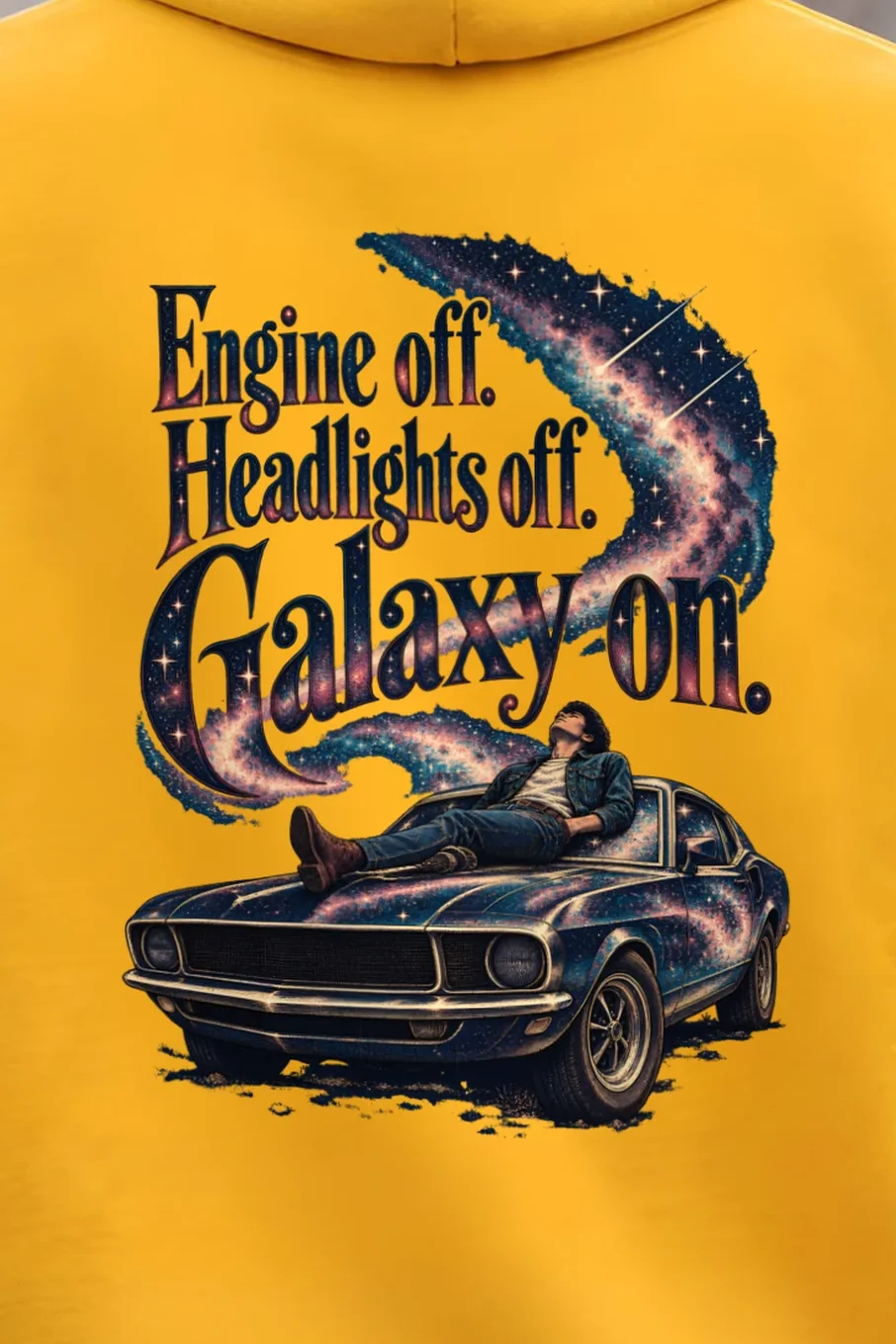 "Engine Off Galaxy On" Unisex Pullover Hoodie - the graphic up close