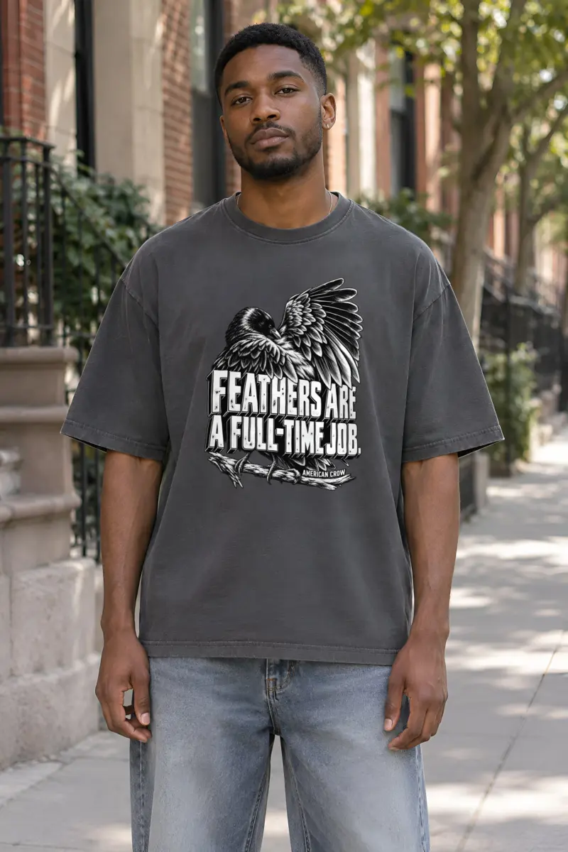 "Engraved American Crow" Unisex Oversized Heavyweight Crewneck T-Shirt