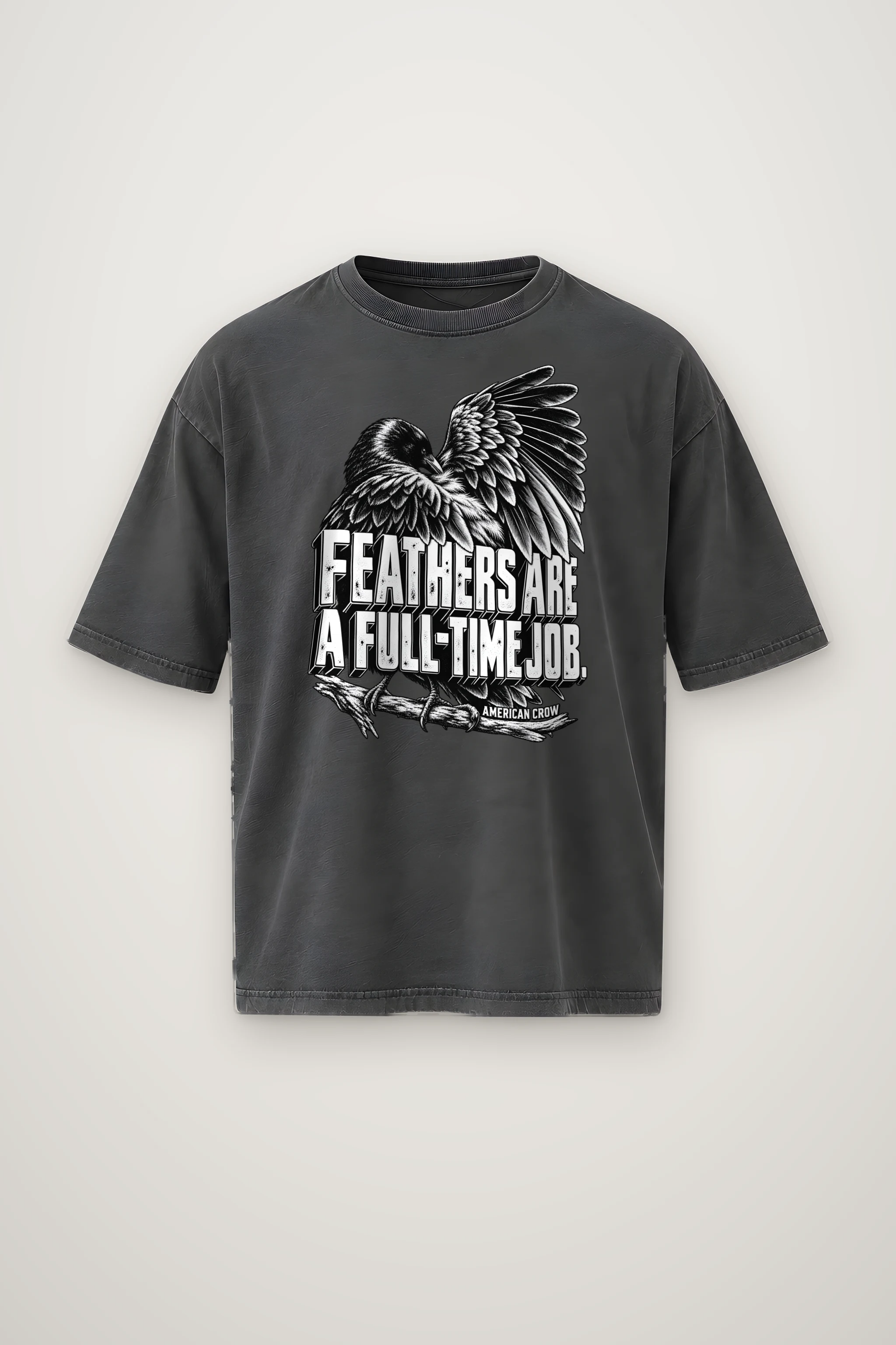 "Engraved American Crow" Men's Oversized Heavyweight Crewneck T-Shirt