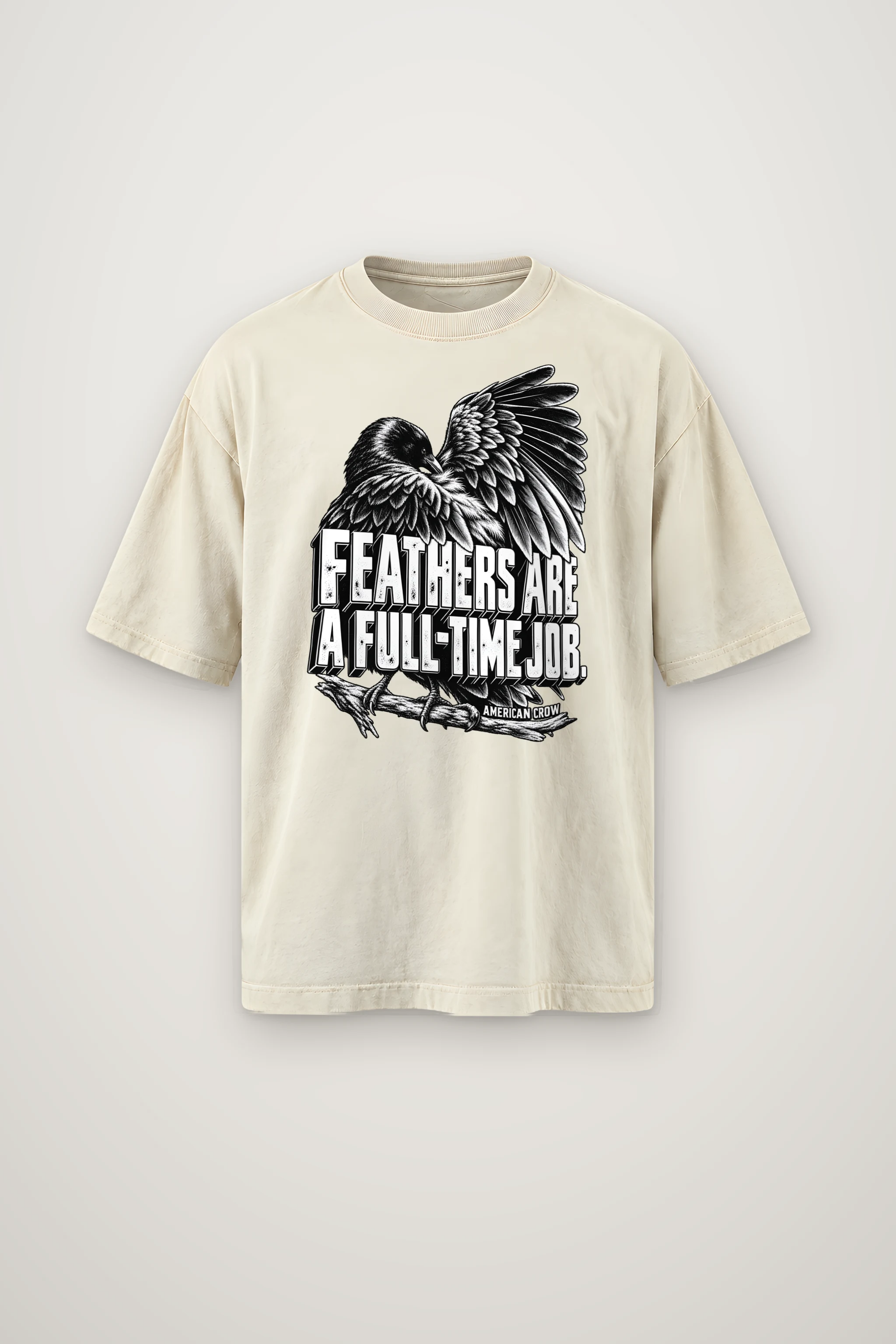 "Engraved American Crow" Men's Oversized Heavyweight Crewneck T-Shirt