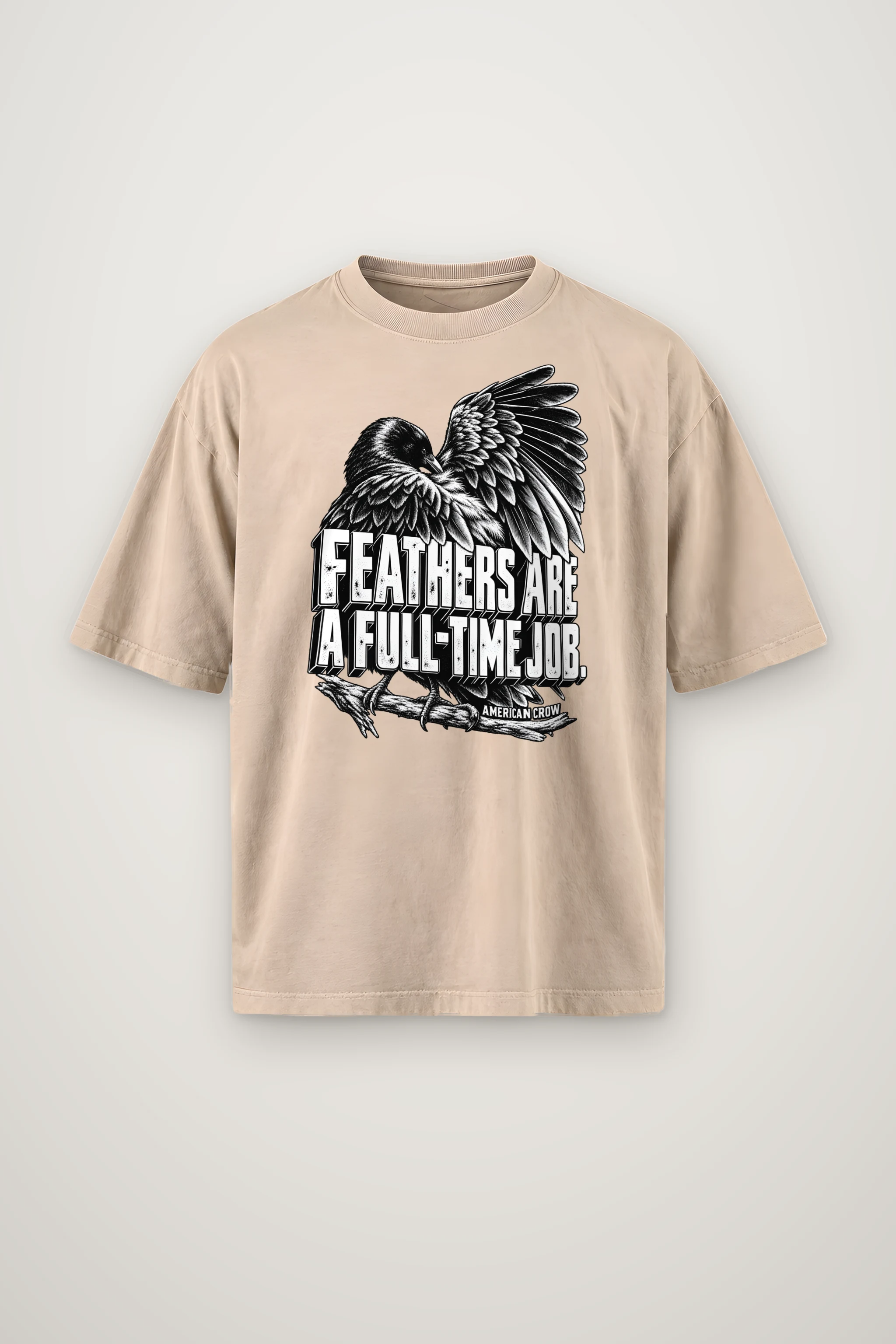 "Engraved American Crow" Men's Oversized Heavyweight Crewneck T-Shirt