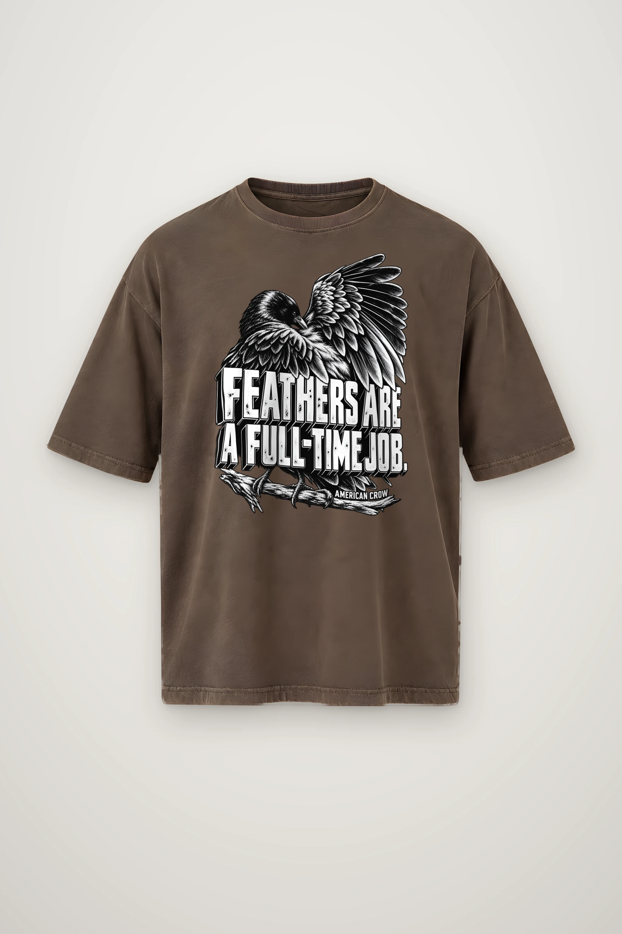 "Engraved American Crow" Men's Oversized Heavyweight Crewneck T-Shirt