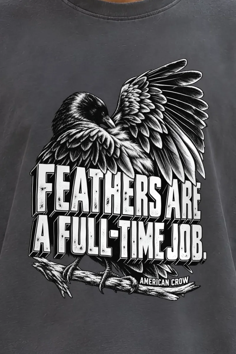 "Engraved American Crow" Men’s Oversized Heavyweight Crewneck T-Shirt - the graphic up close