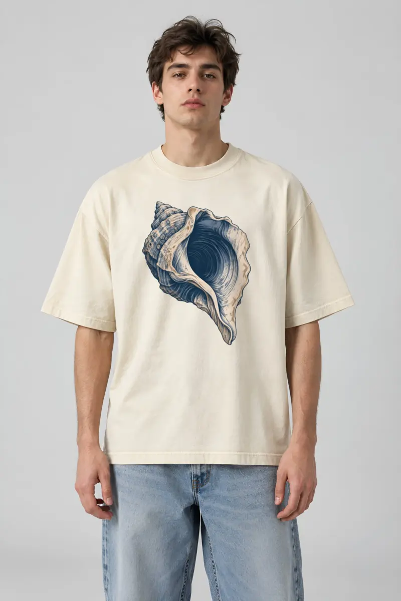"Engraved Whelk Shell" Men's Oversized Heavyweight Crewneck T-Shirt
