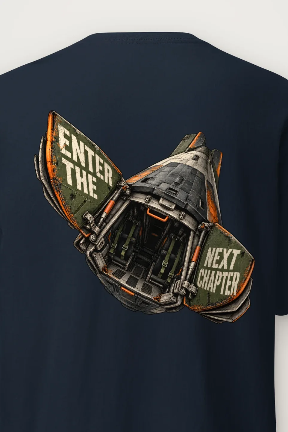 "Enter the Next Chapter" Heavyweight Unisex Crewneck T-shirt - the graphic up close