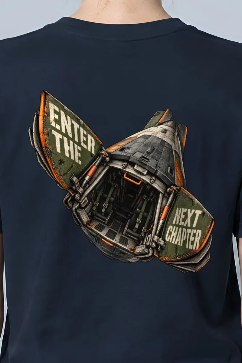 "Enter the Next Chapter" Heavyweight Unisex Crewneck T-shirt - the graphic up close
