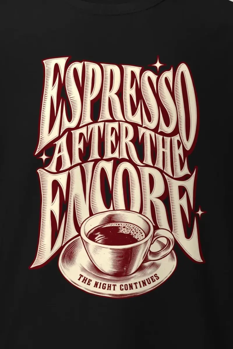 "Espresso After the Encore" Heavyweight Unisex Crewneck T-shirt - the graphic up close