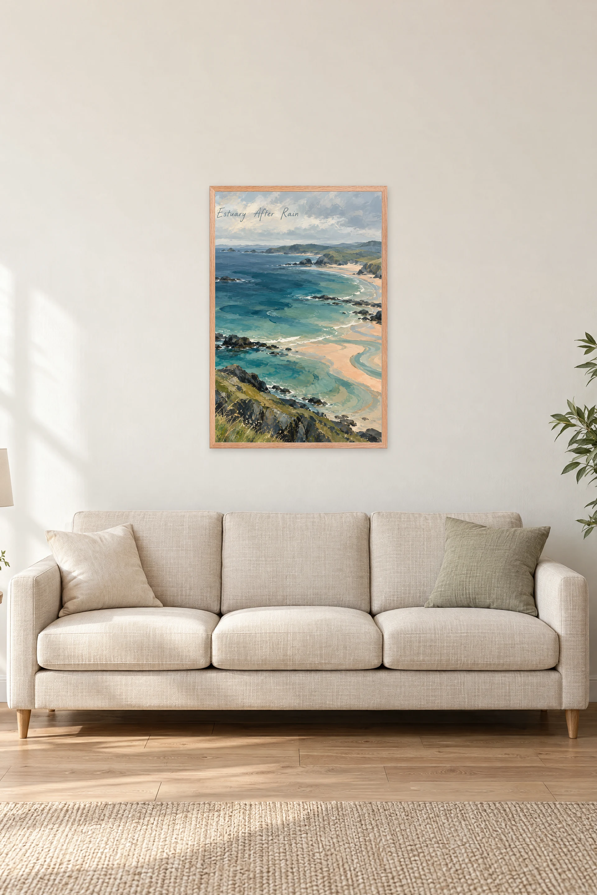 "Estuary After Rain" Premium Wooden Framed Poster — Natural Wood frame, 24 × 36 in