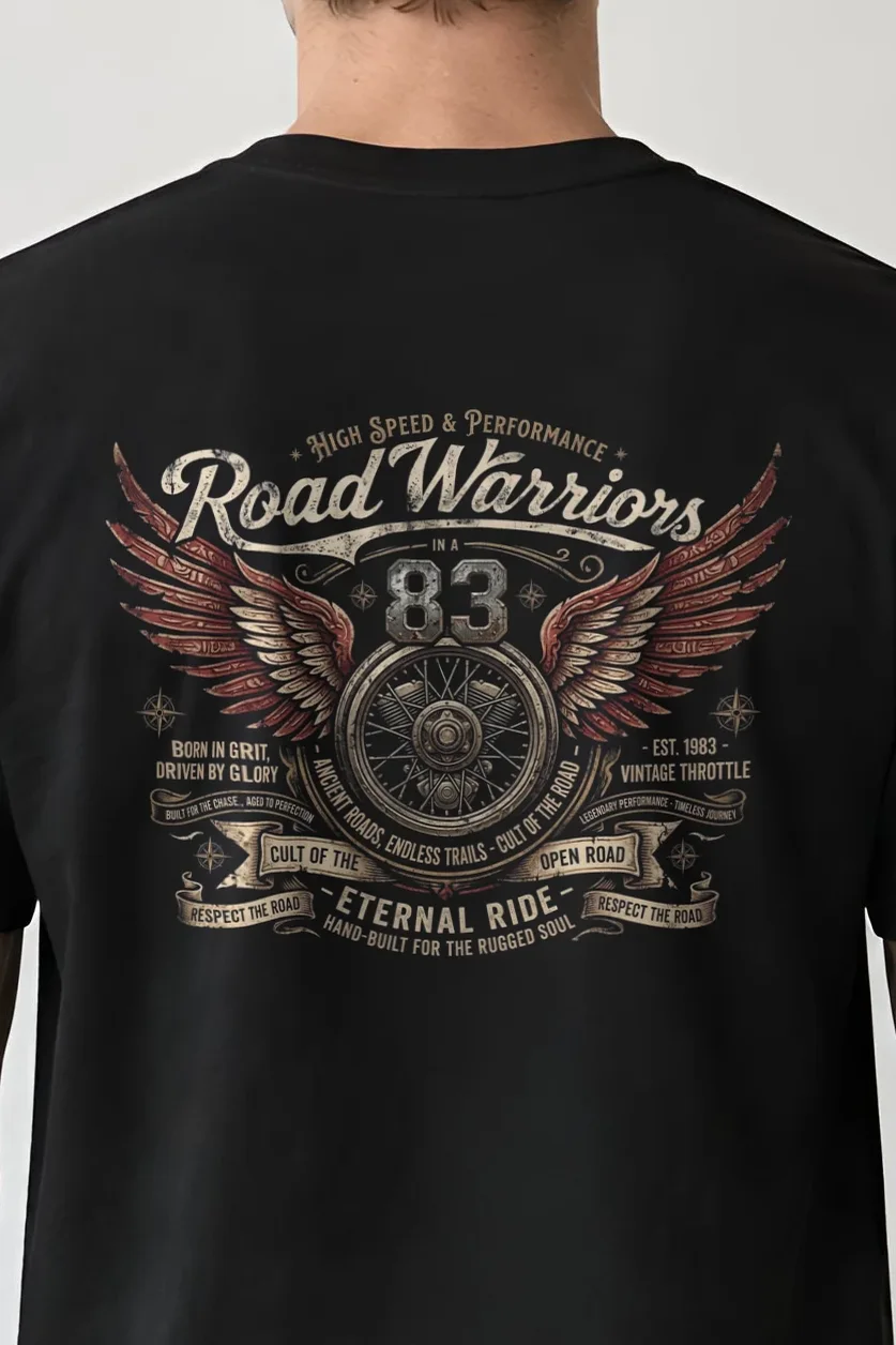 "Eternal Ride 83" Heavyweight Unisex Crewneck T-shirt - the graphic up close