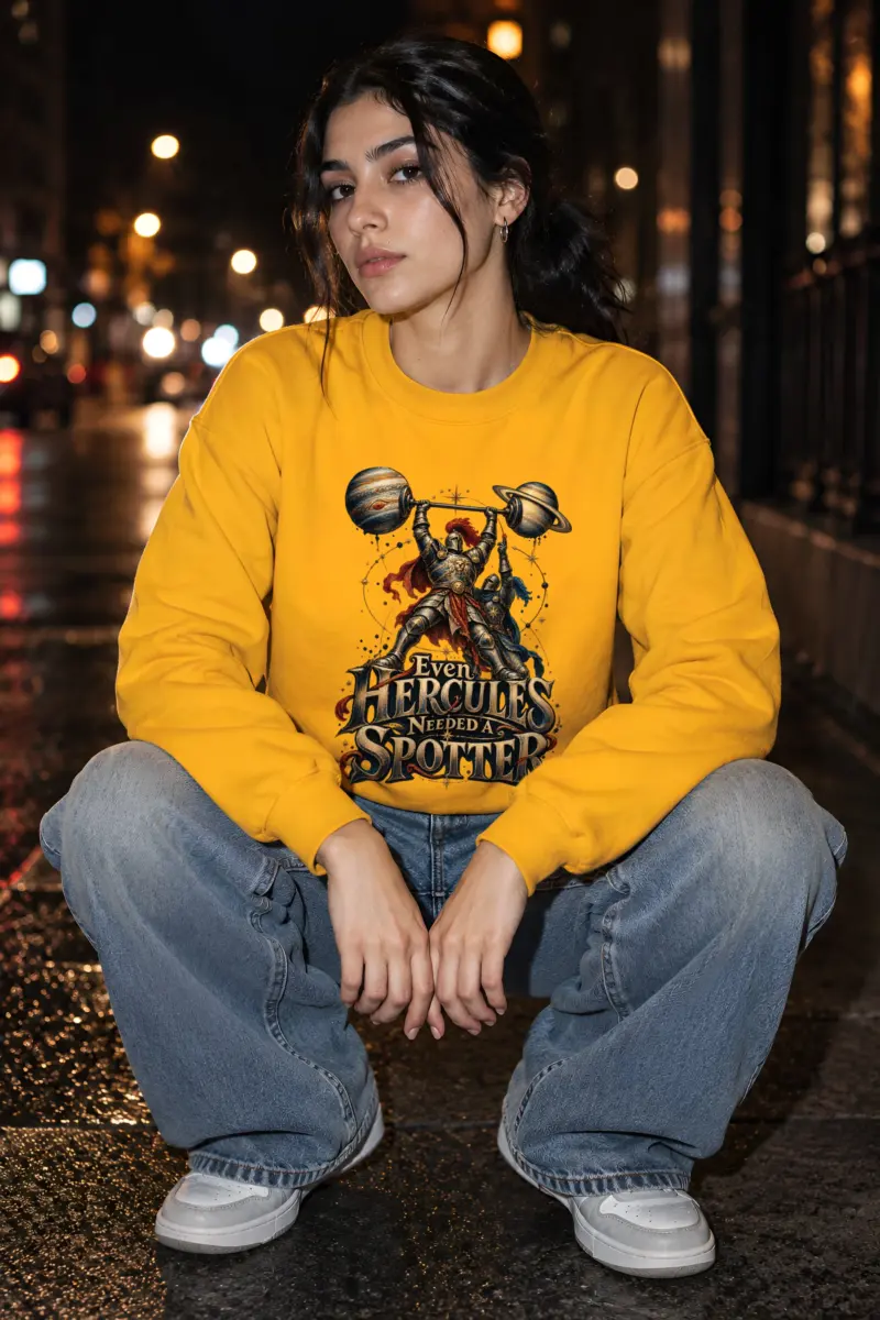 "Even Hercules Needed A Spotter" Heavy Blend Unisex Crewneck Sweatshirt