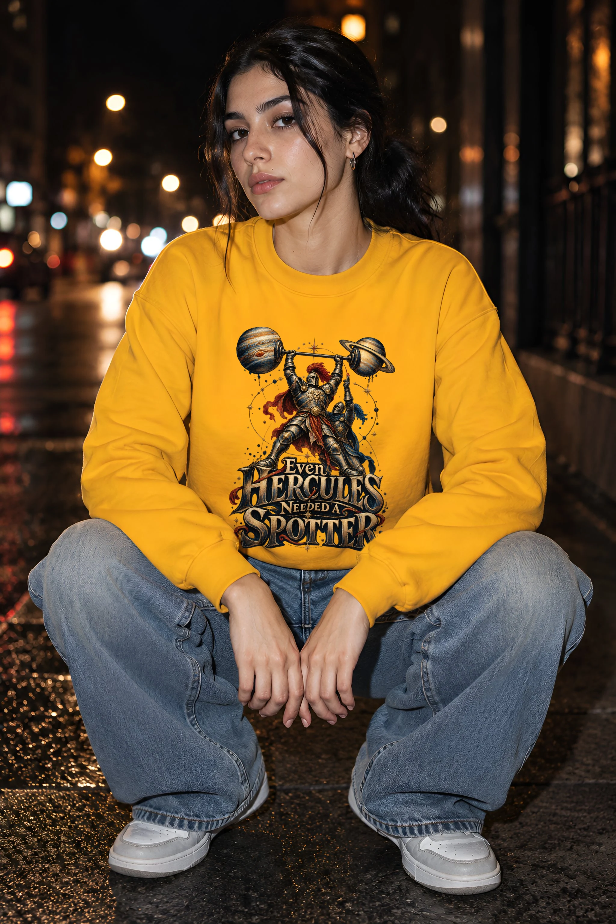 "Even Hercules Needed A Spotter" Heavy Blend Unisex Crewneck Sweatshirt