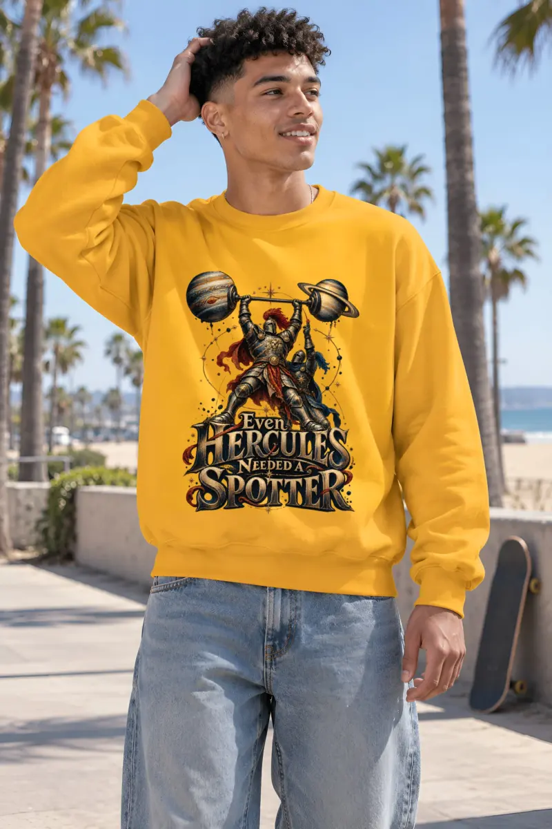 "Even Hercules Needed A Spotter" Heavy Blend Unisex Crewneck Sweatshirt