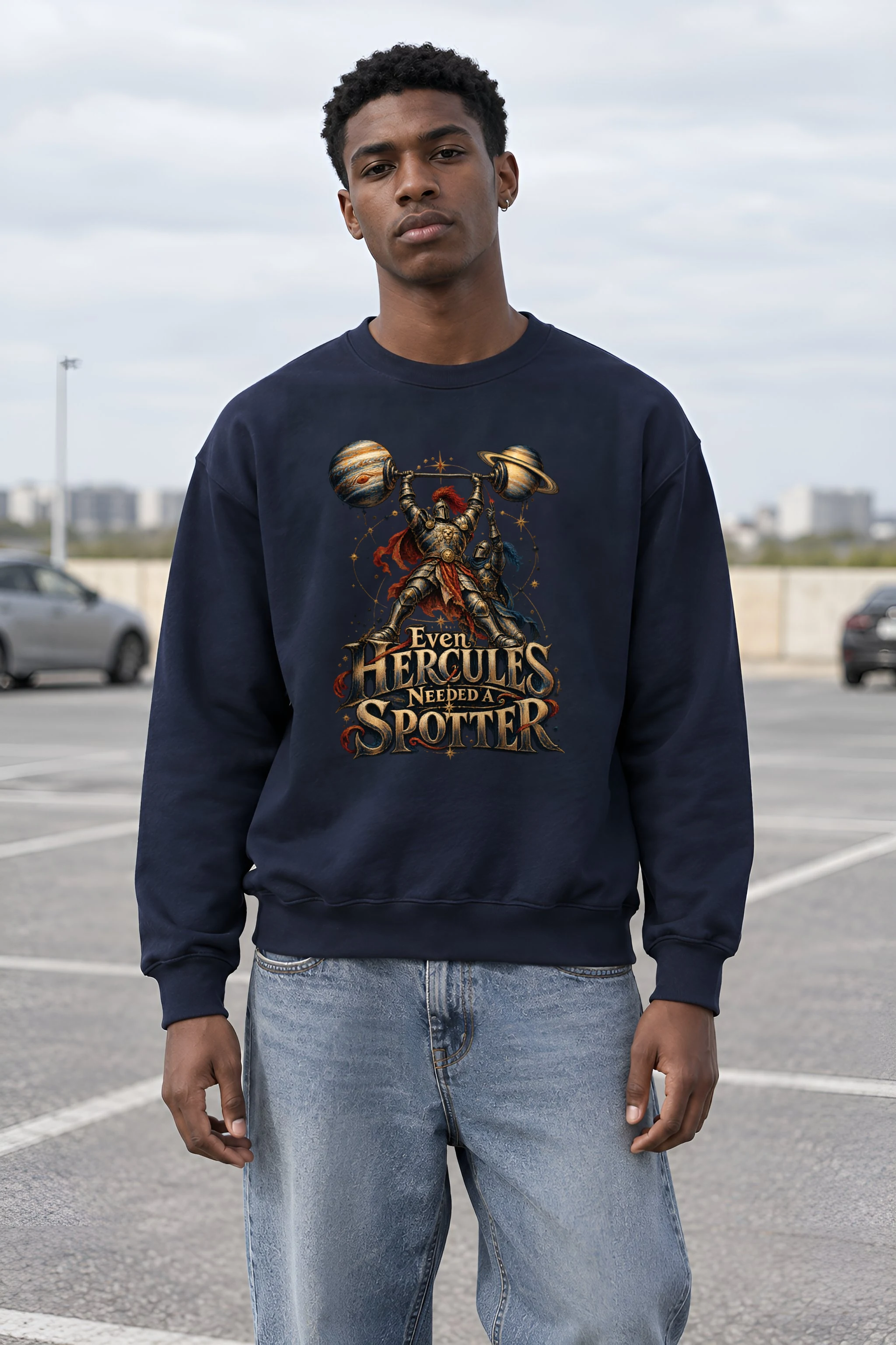 "Even Hercules Needed A Spotter" Heavy Blend Unisex Crewneck Sweatshirt