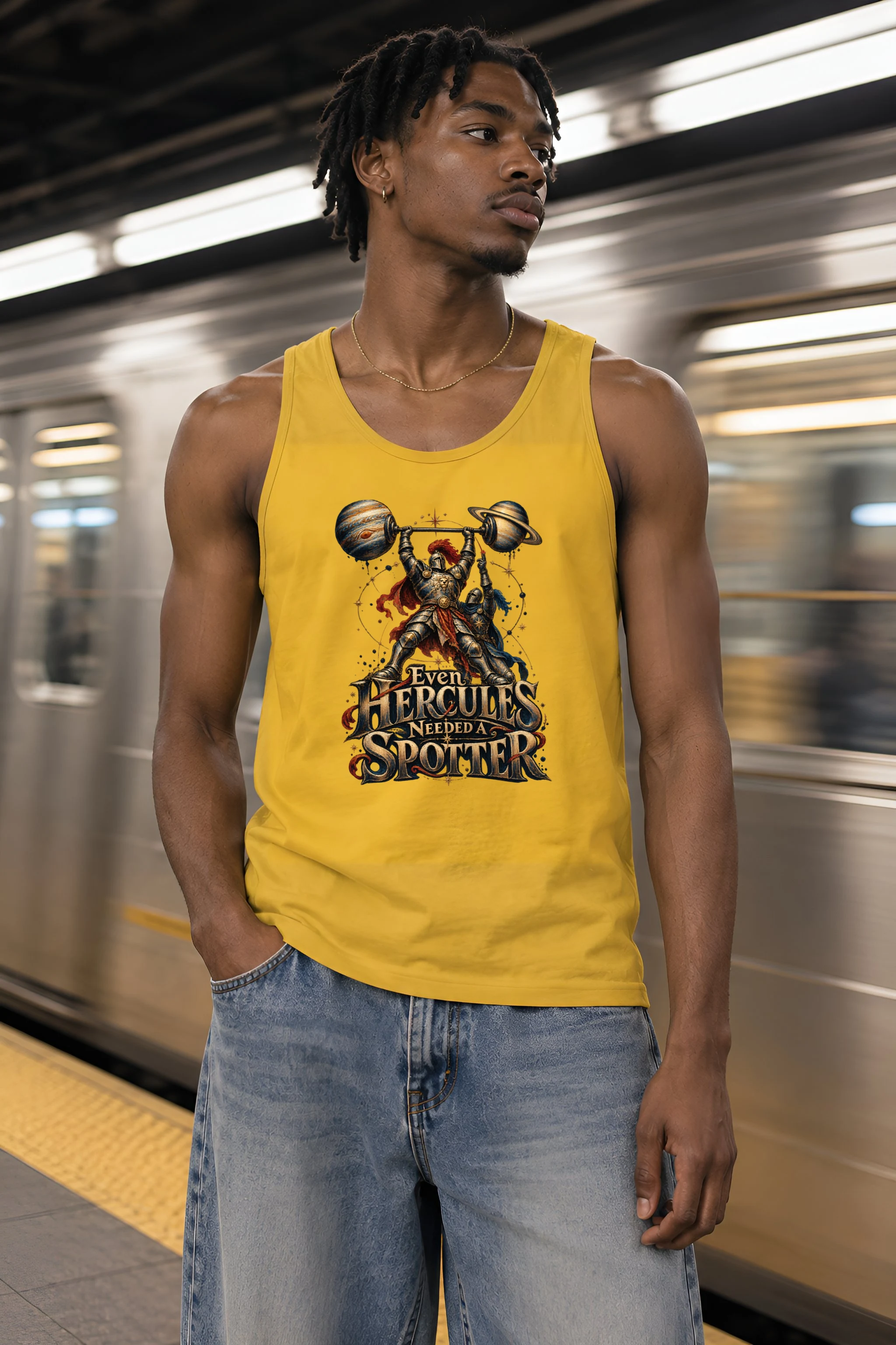 "Even Hercules Needed A Spotter" Unisex Jersey Tank