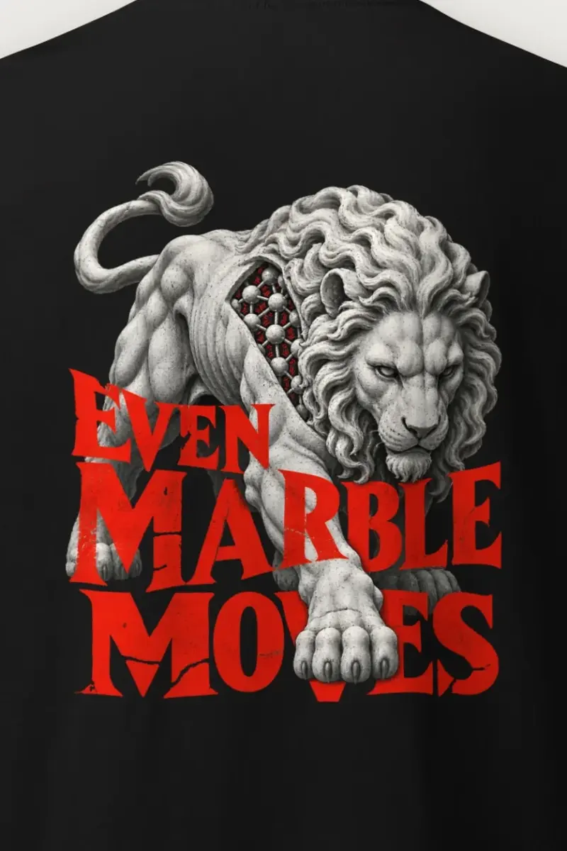 "Even Marble Moves" Heavyweight Unisex Crewneck T-shirt - the graphic up close