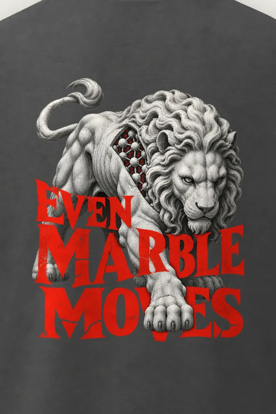 "Even Marble Moves" Men’s Oversized Heavyweight Crewneck T-Shirt - the graphic up close
