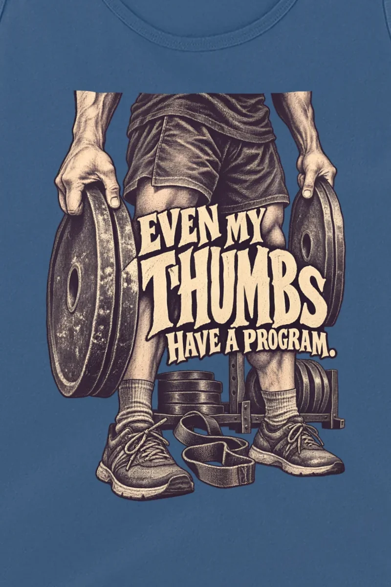 "Even My Thumbs Have a Program" Unisex Jersey Tank - the graphic up close