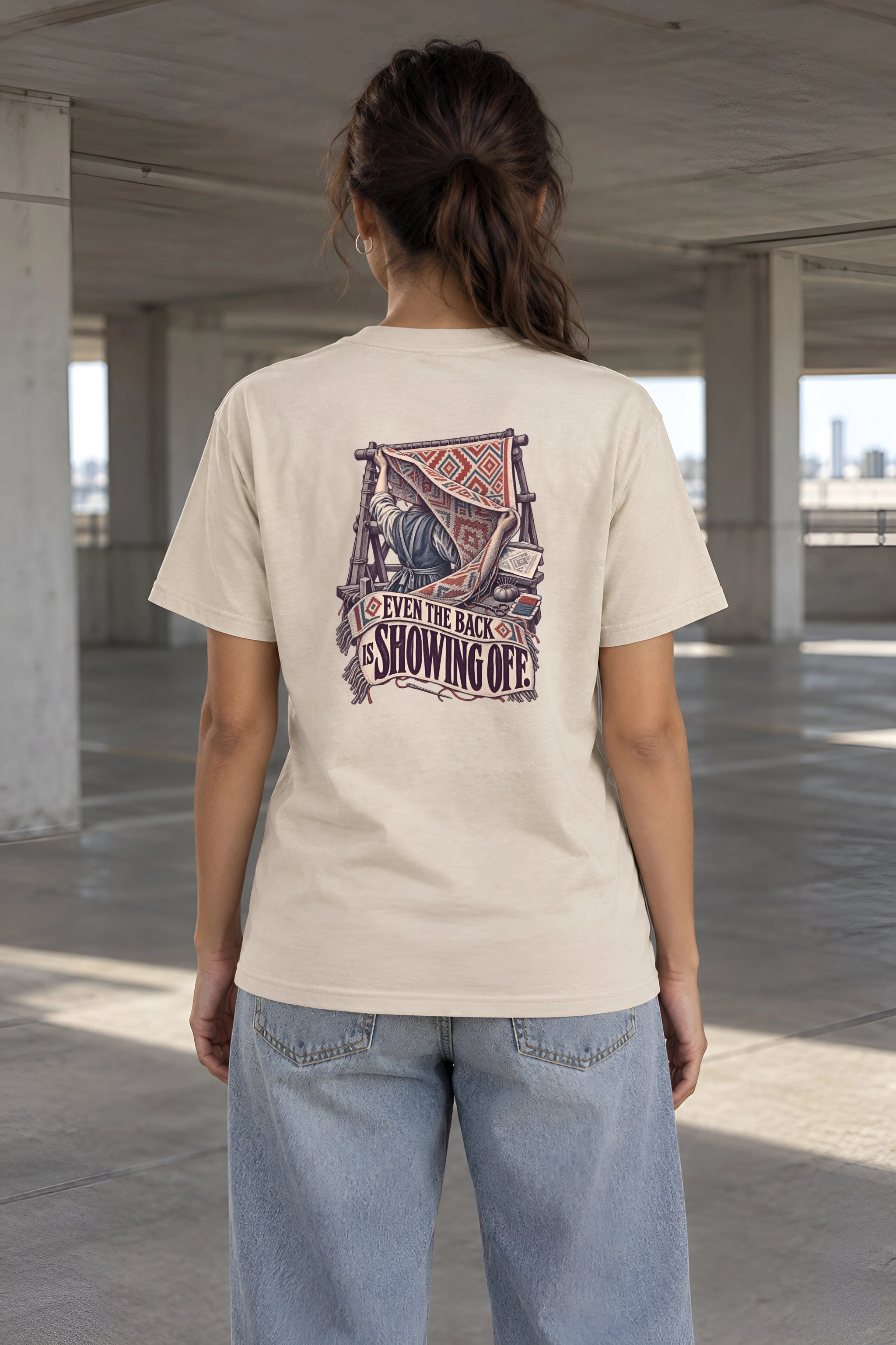 "Even the Back Is Showing Off" Heavyweight Unisex Crewneck T-shirt