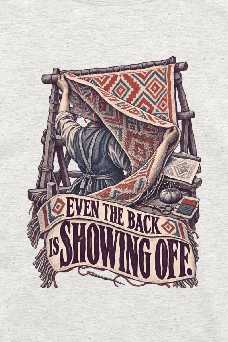 "Even the Back Is Showing Off" Unisex Longsleeve T-shirt - the graphic up close