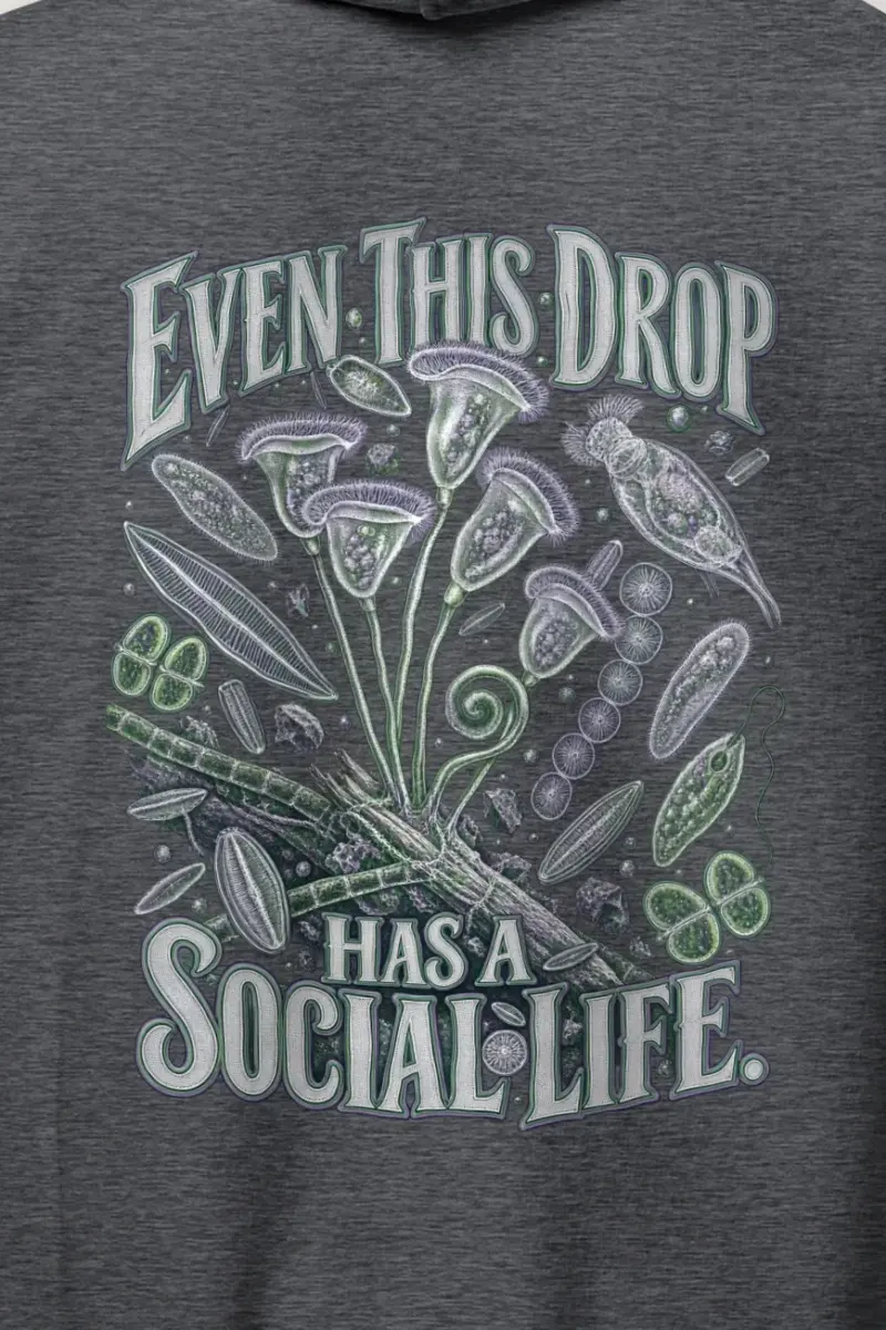 "Even This Drop Has a Social Life" Heavy Blend Unisex Pullover Hoodie - the graphic up close