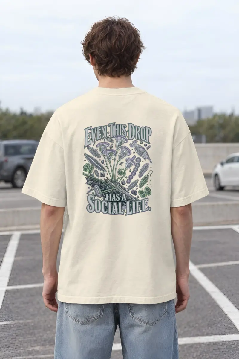 “Even This Drop Has a Social Life” Men’s Oversized Heavyweight Crewneck T-Shirt