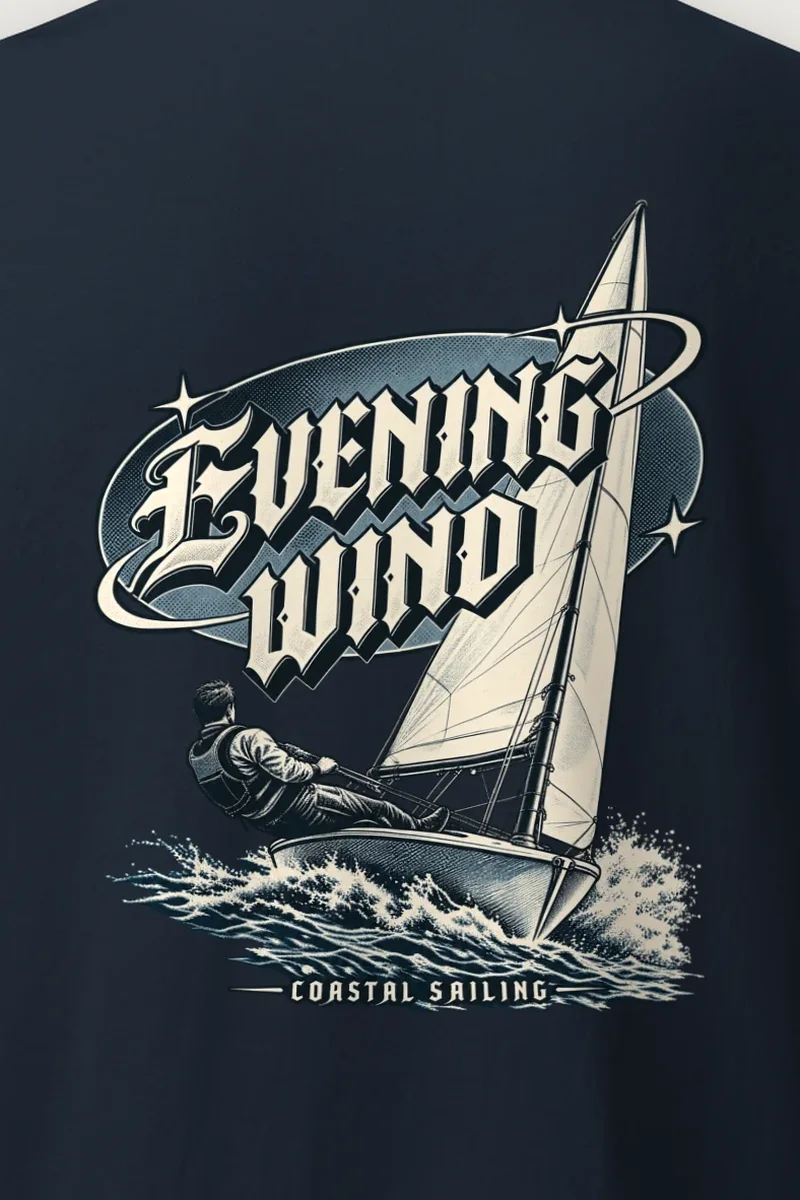 "Evening Wind Coastal Sailing" Heavyweight Unisex Crewneck T-shirt - the graphic up close