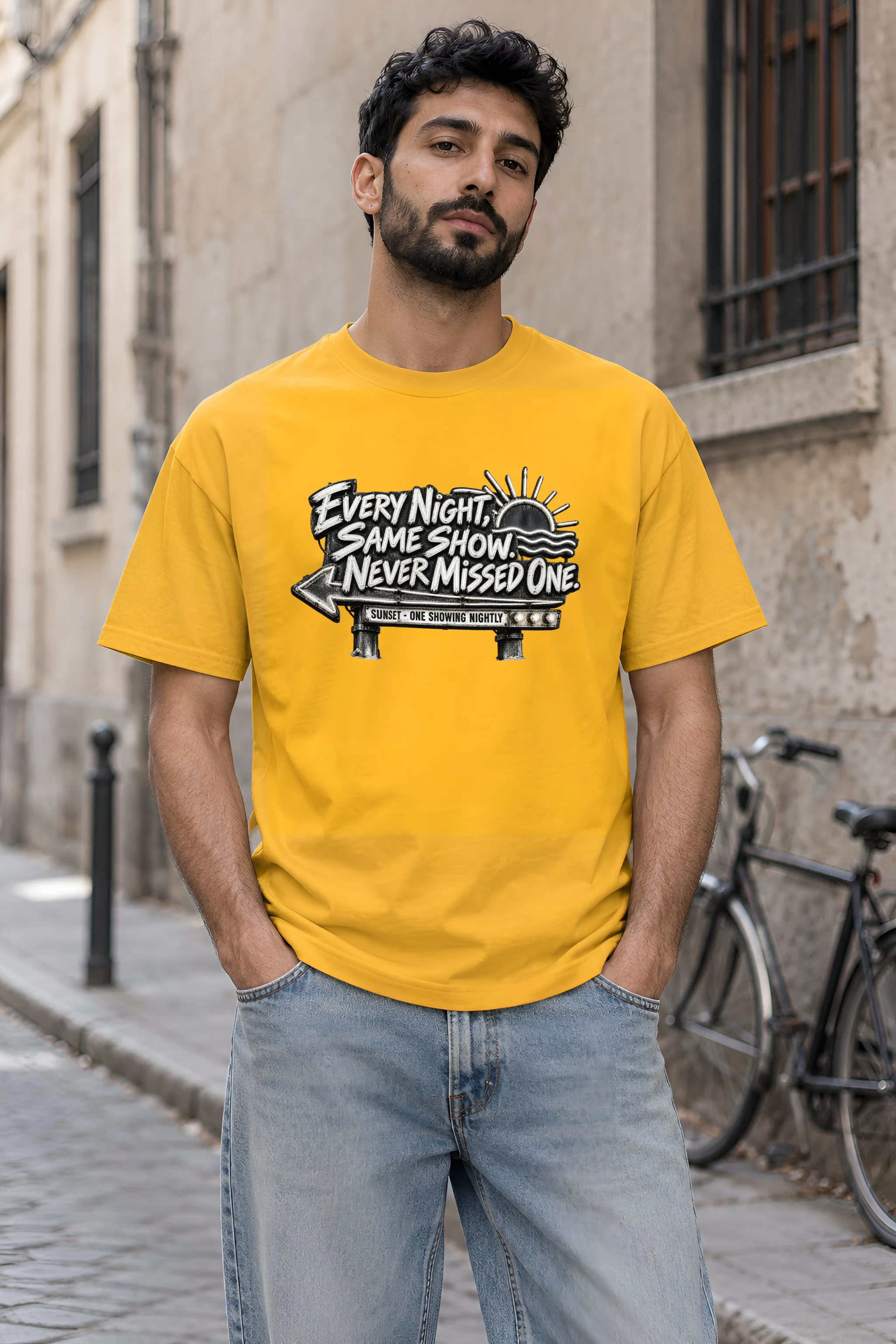 "Every Night, Same Show" Heavyweight Unisex Crewneck T-shirt