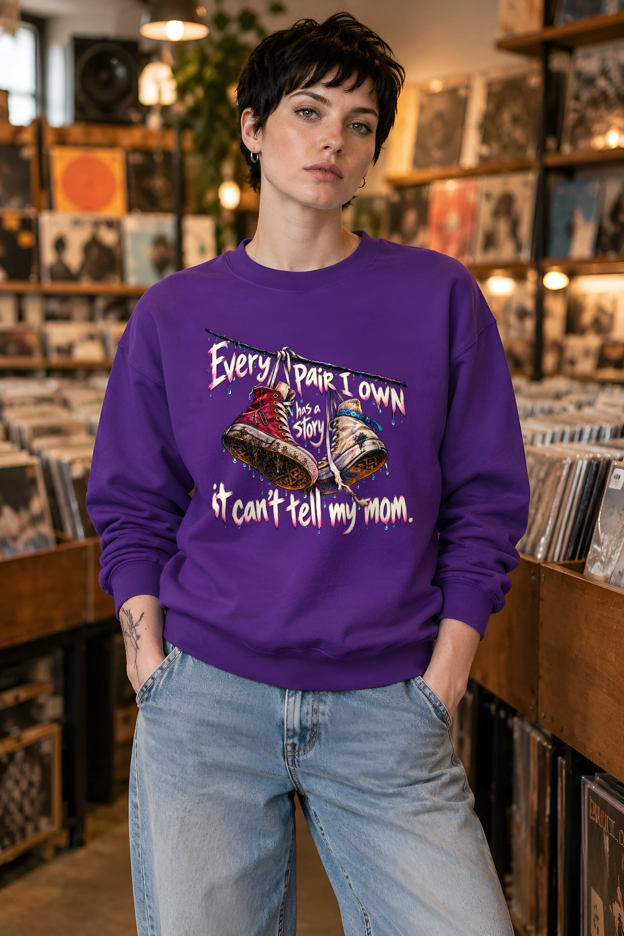 "Every Pair I Own Has a Story" Unisex Crewneck Sweatshirt