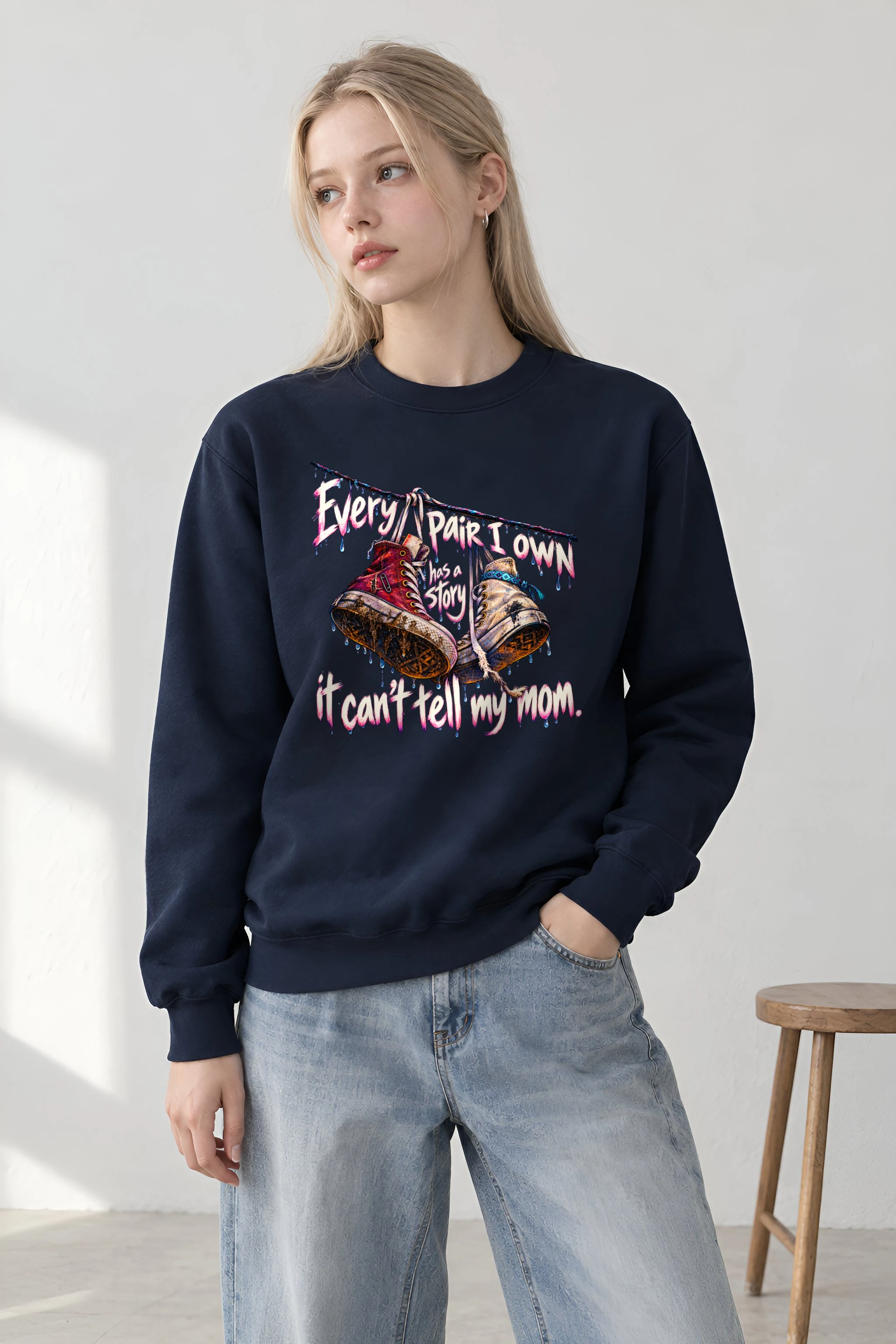 "Every Pair I Own Has a Story" Unisex Crewneck Sweatshirt