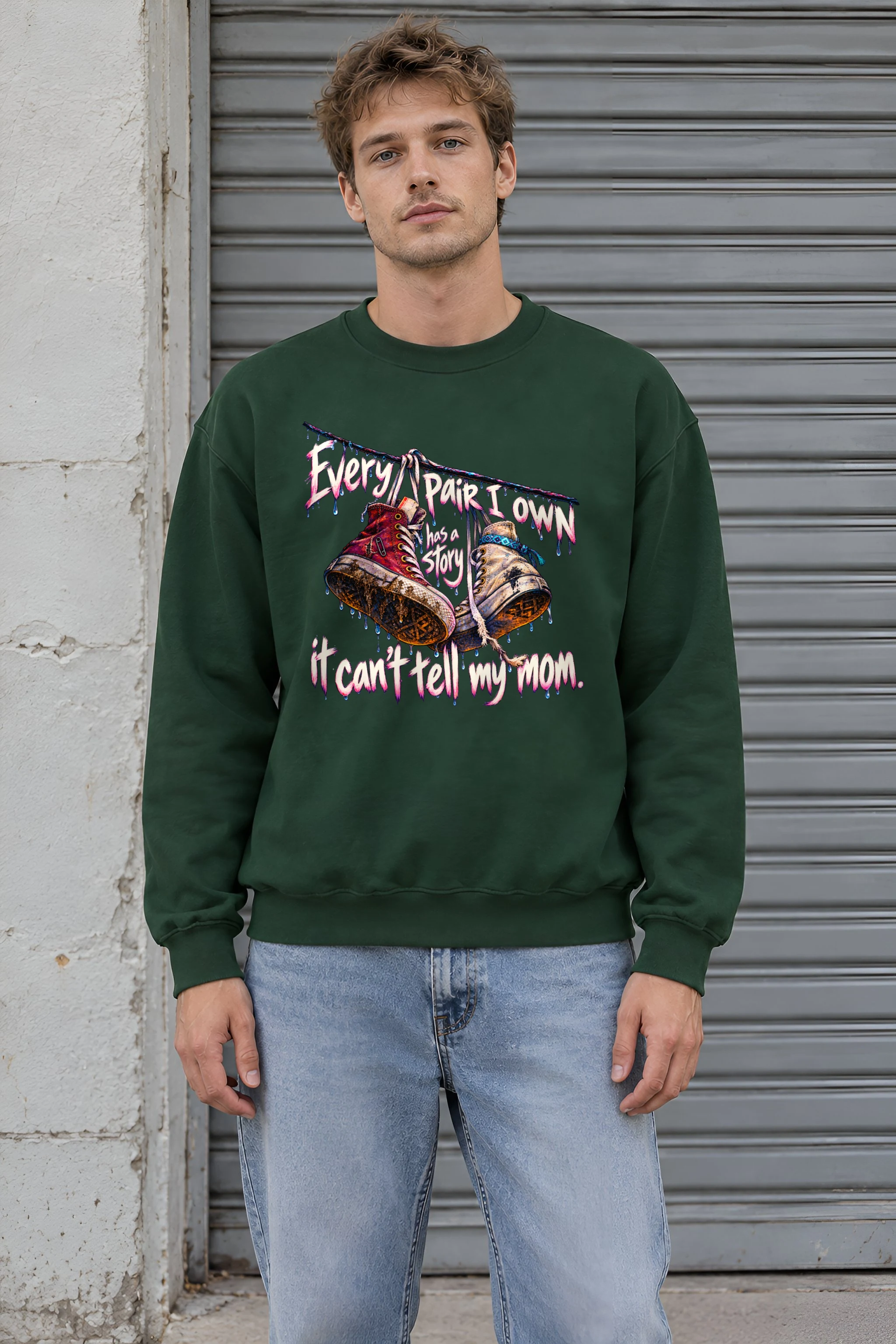 "Every Pair I Own Has a Story" Unisex Crewneck Sweatshirt