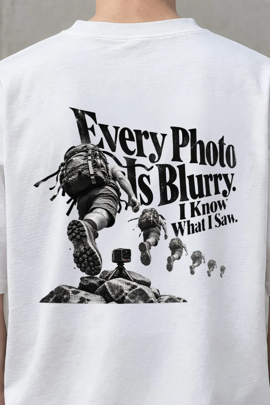 "Every Photo Is Blurry" Unisex Oversized Heavyweight Crewneck T-Shirt - the graphic up close