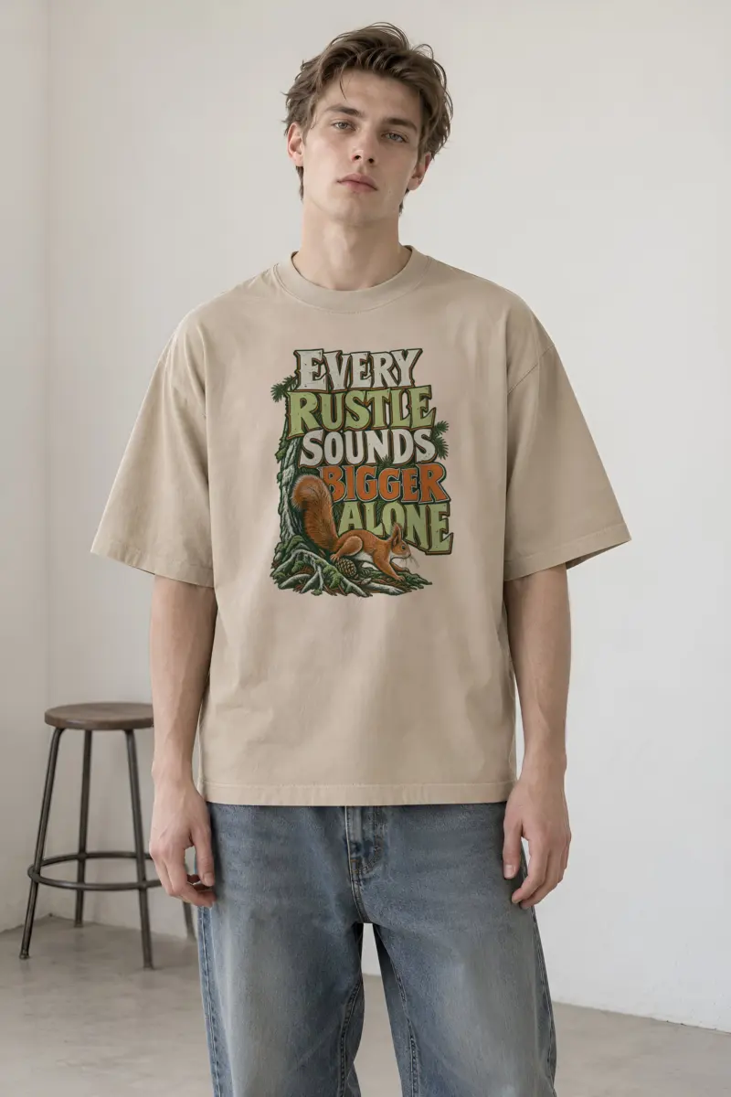 "Every Rustle Sounds Bigger Alone" Unisex Oversized Heavyweight Crewneck T-Shirt