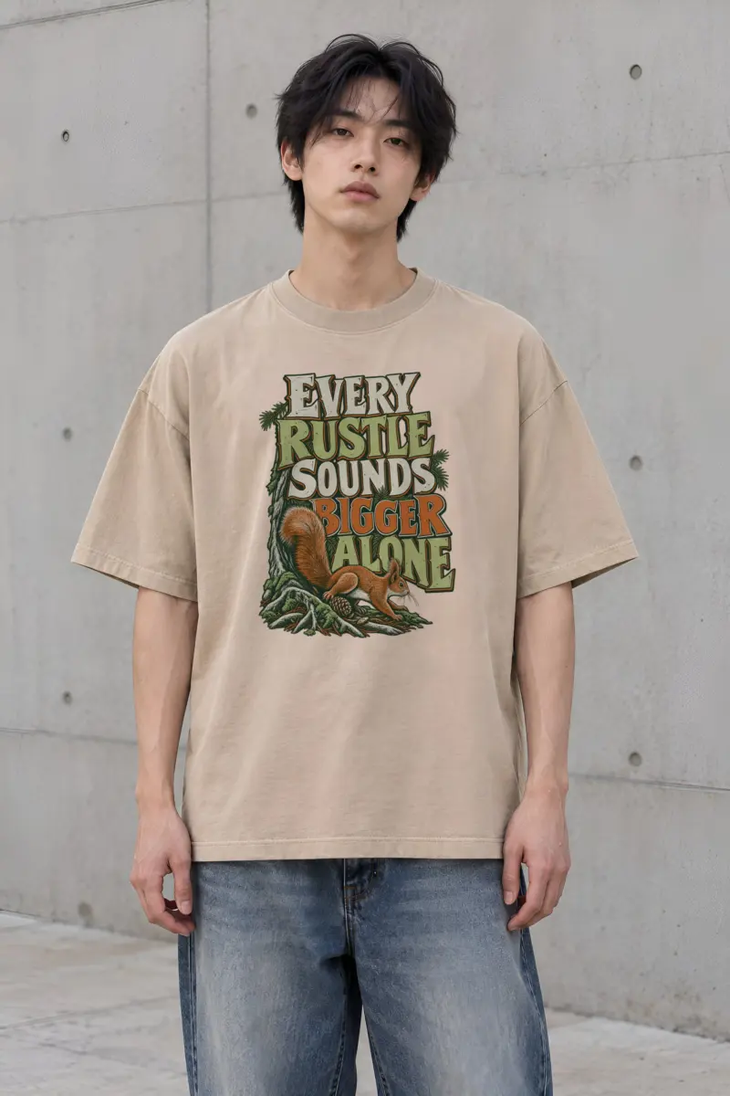 “Every Rustle Sounds Bigger Alone” Men’s Oversized Heavyweight Crewneck T-Shirt