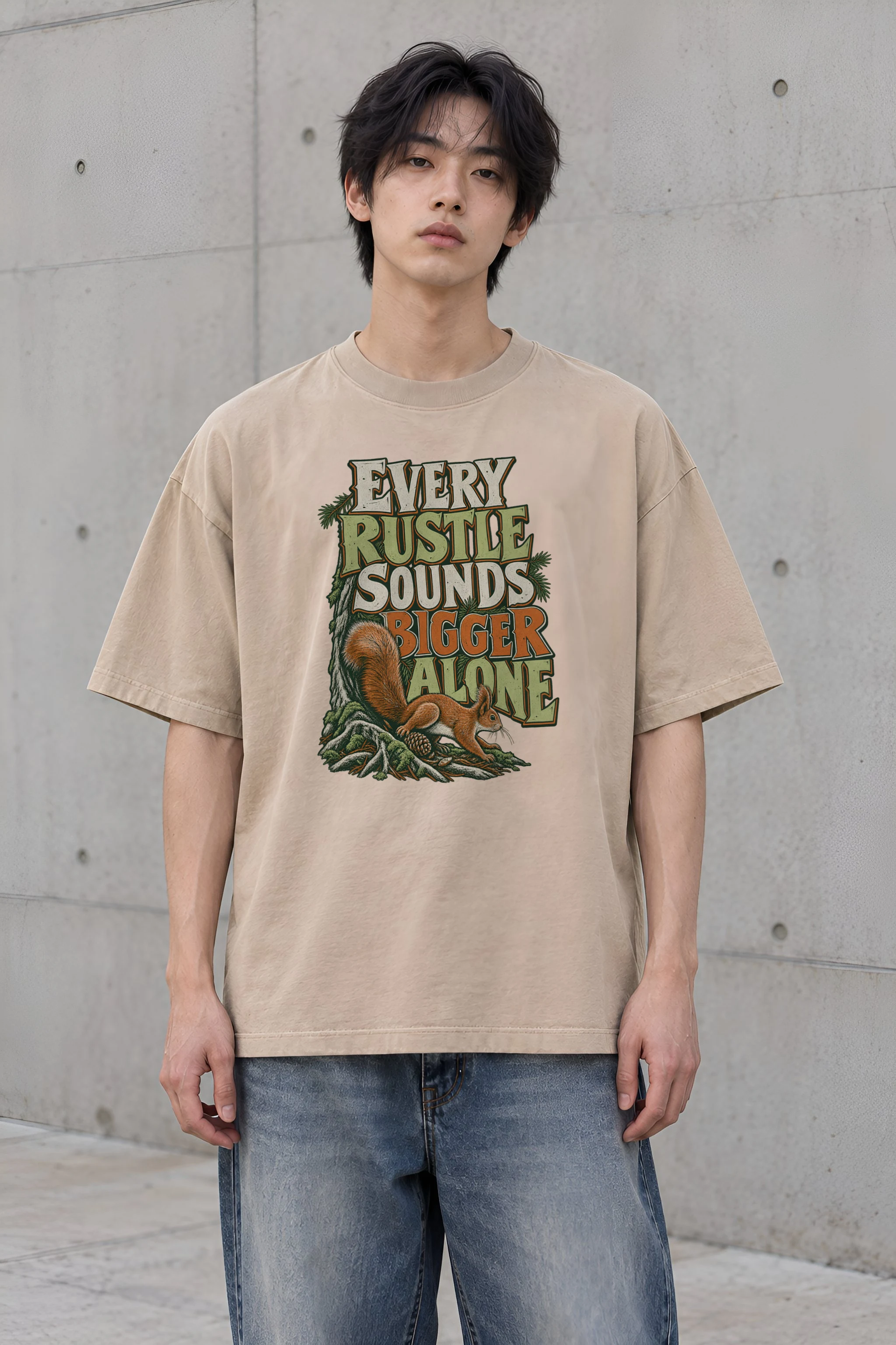 "Every Rustle Sounds Bigger Alone" Men's Oversized Heavyweight Crewneck T-Shirt