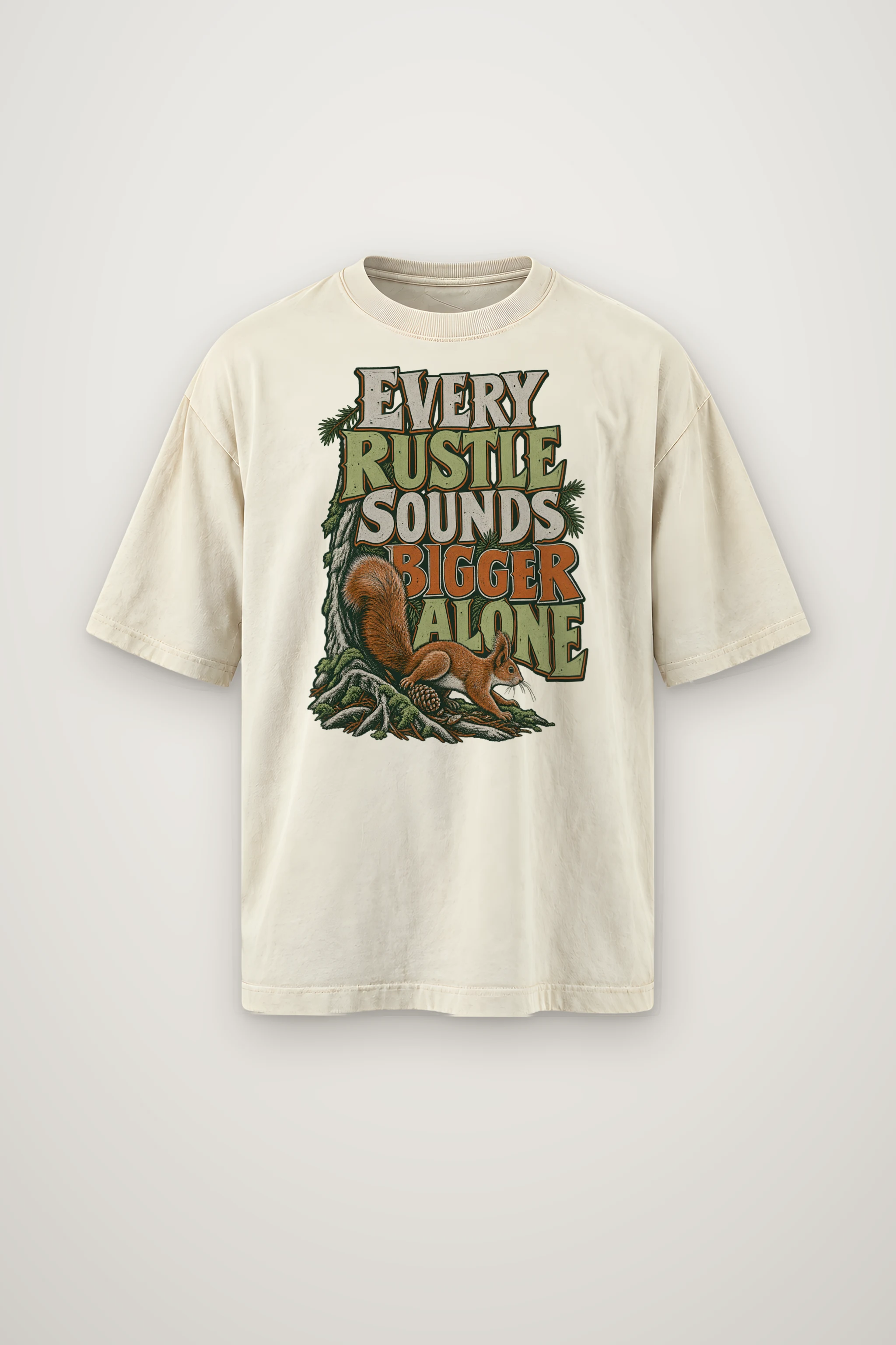 "Every Rustle Sounds Bigger Alone" Men's Oversized Heavyweight Crewneck T-Shirt