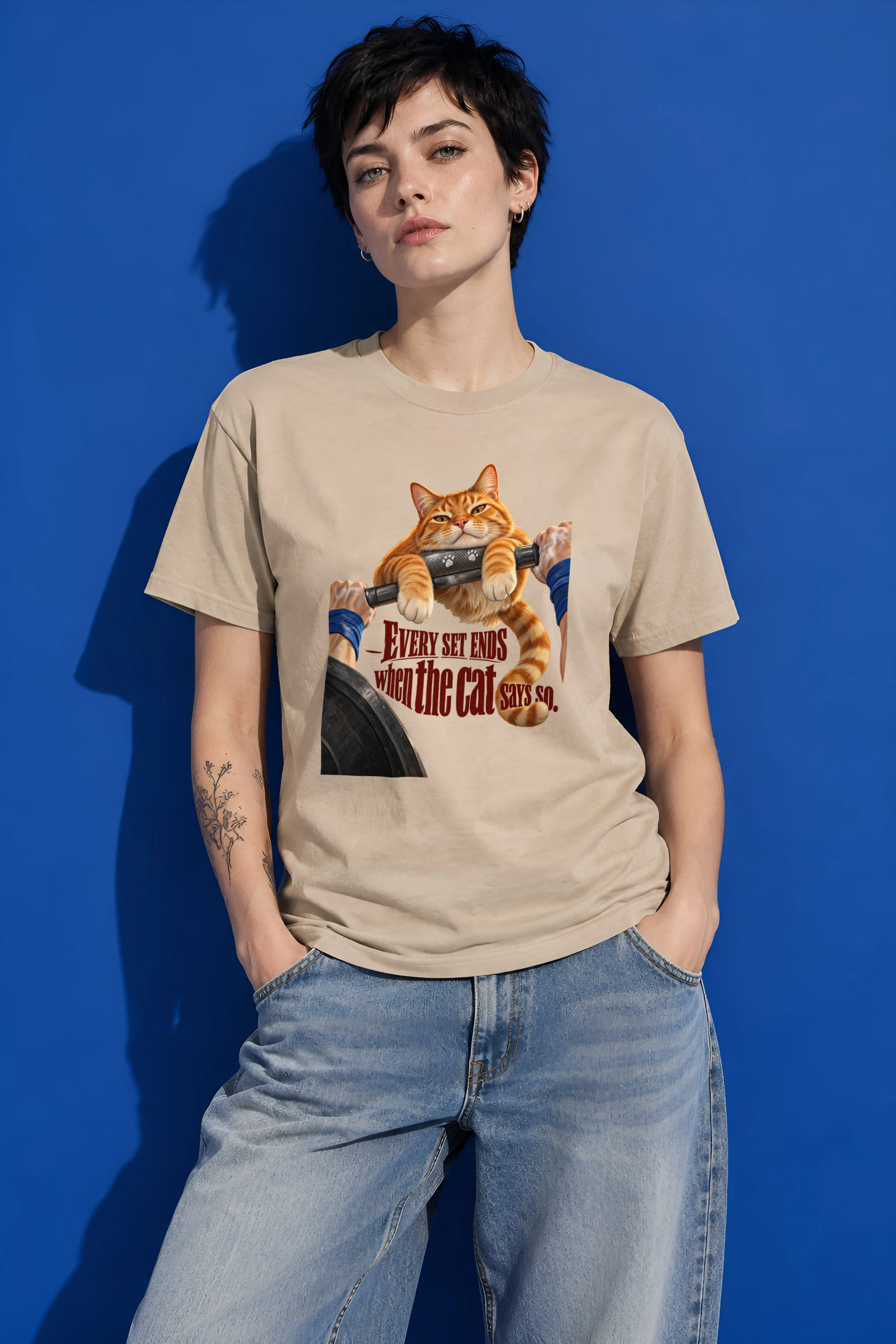 "Every Set Ends Cat" Heavyweight Unisex Crewneck T-shirt